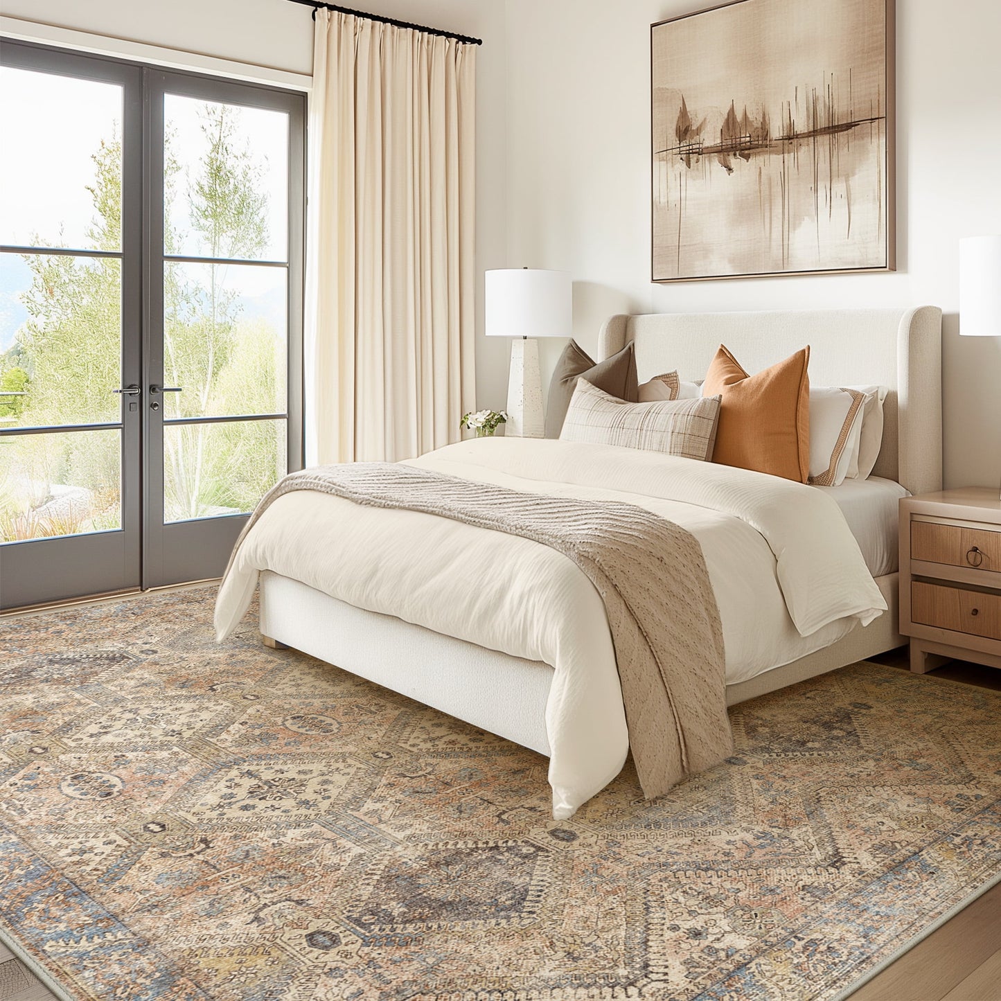 KUETH 5'x7' Area Rugs for Living Room, Non Slip Machine Washable Vintage Indoor Rug, Low Pile Print Rug for Bedroom Dining Room Home Office