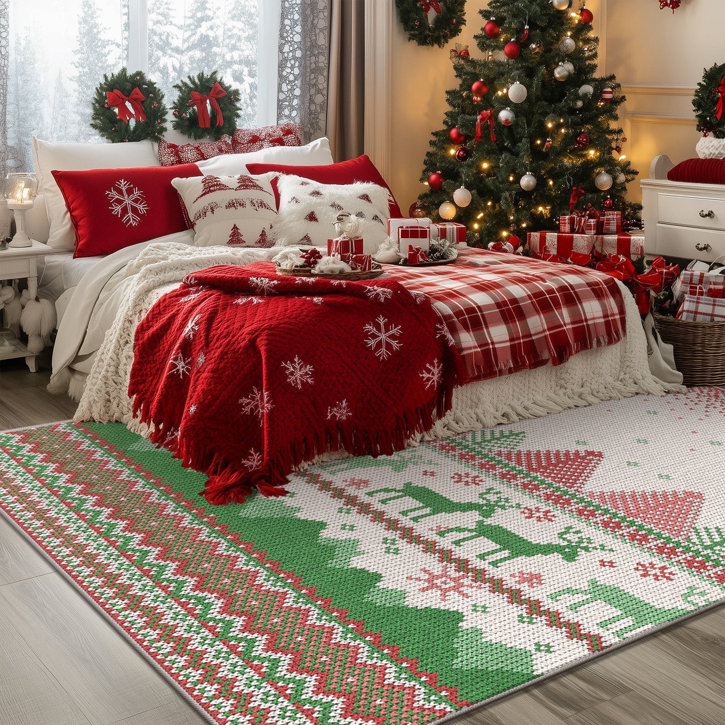 KUETH 3X5 Area Rugs Christmas Rug, Machine Washable Rug, Christmas Area Rugs for Livingroom, Ultra-thin Printed Christmas Rugs Decor, Non Slip Runner Rug, Low Pile for Bedroom