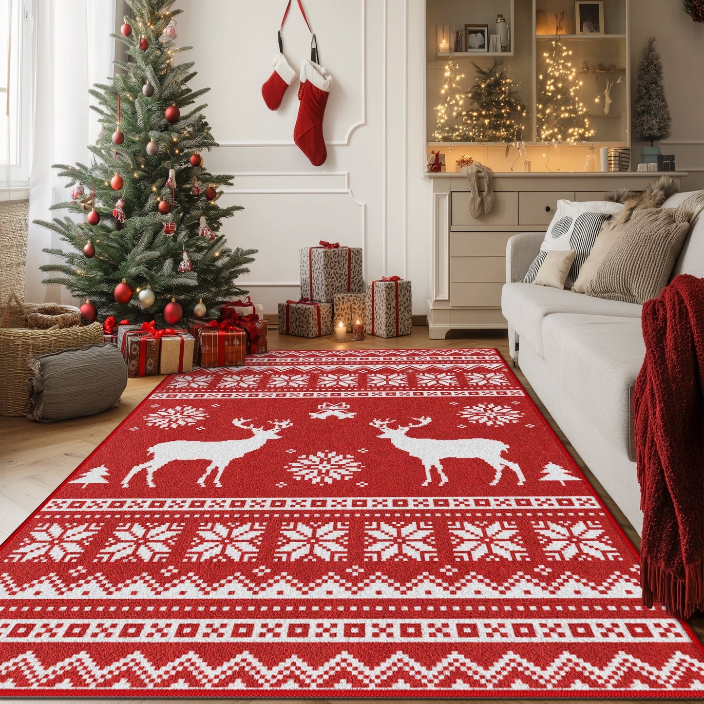 KUETH 3X5 Area Rugs Christmas Rug, Machine Washable Rug, Christmas Area Rugs for Livingroom, Ultra-thin Printed Christmas Rugs Decor, Non Slip Runner Rug, Low Pile for Bedroom