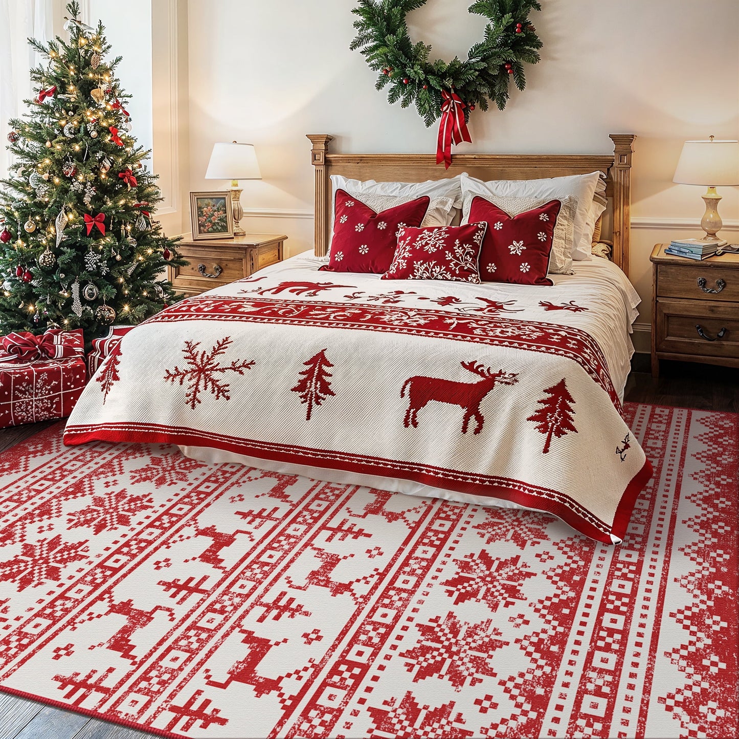 KUETH 5X7 Area Rugs Christmas Rug, Machine Washable Rug, Christmas Area Rugs for Livingroom, Ultra-thin Printed Christmas Rugs Decor, Non Slip Runner Rug, Low Pile for Bedroom