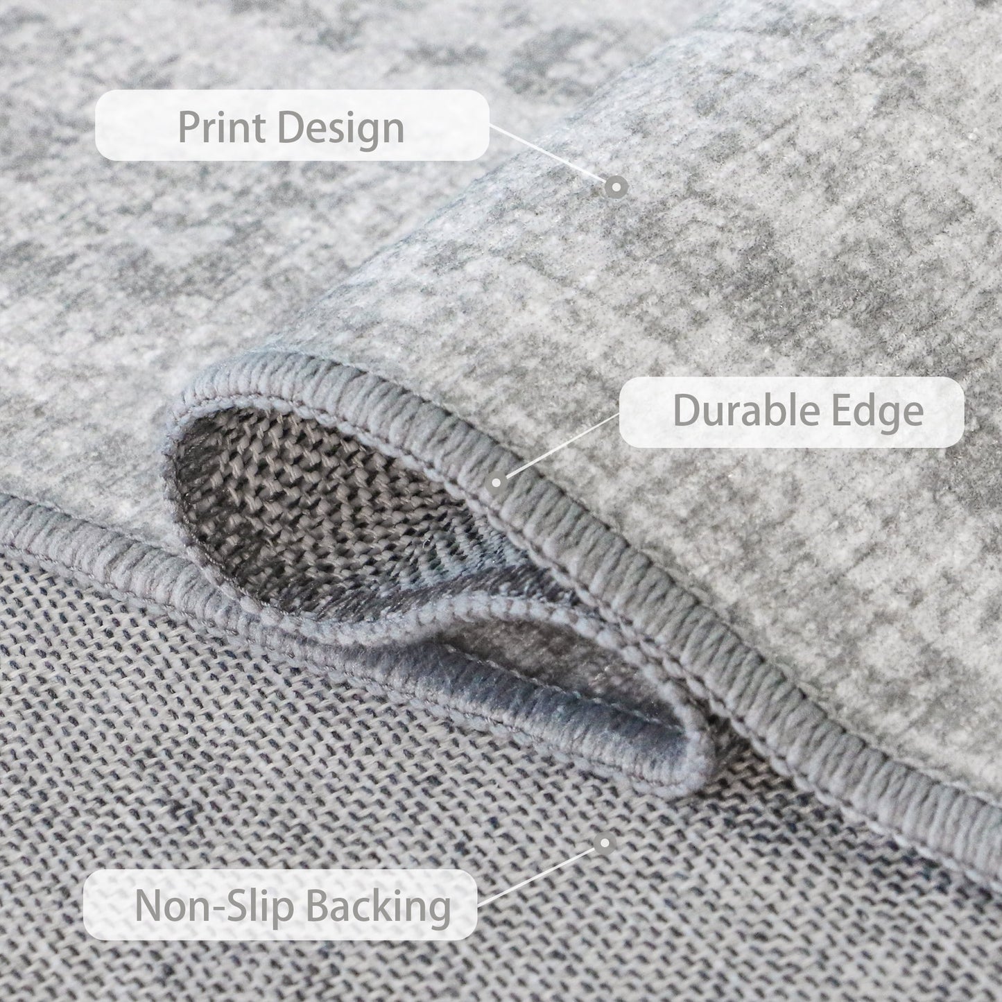 KUETH Area Rugs for Living Room 5x7 Machine Washable Bedroom Rugs Distressed Vintage Print Gray Large Throw Rug Dining Room Aesthetic, Non Slip Carpet with Gripper