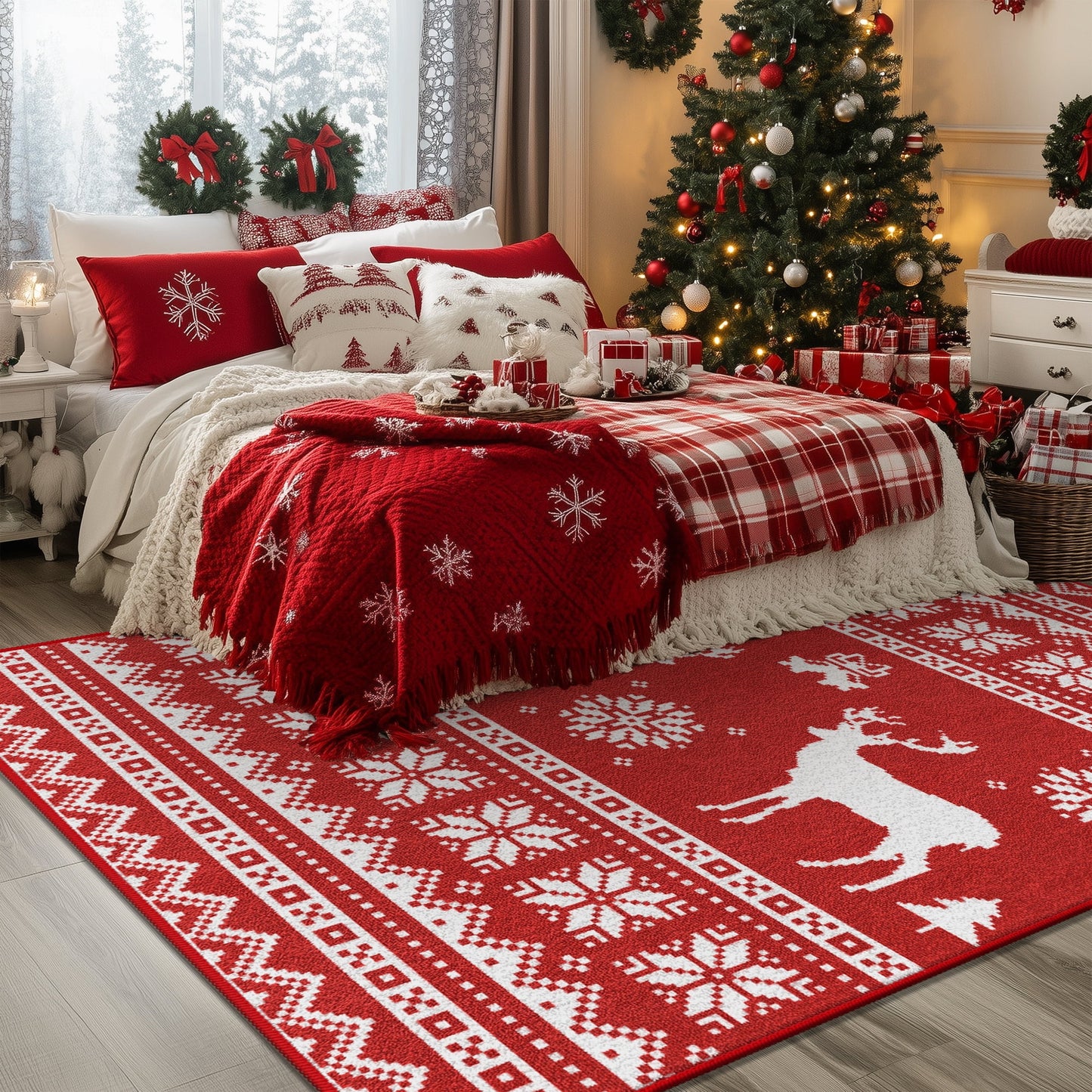 KUETH 3X5 Area Rugs Christmas Rug, Machine Washable Rug, Christmas Area Rugs for Livingroom, Ultra-thin Printed Christmas Rugs Decor, Non Slip Runner Rug, Low Pile for Bedroom