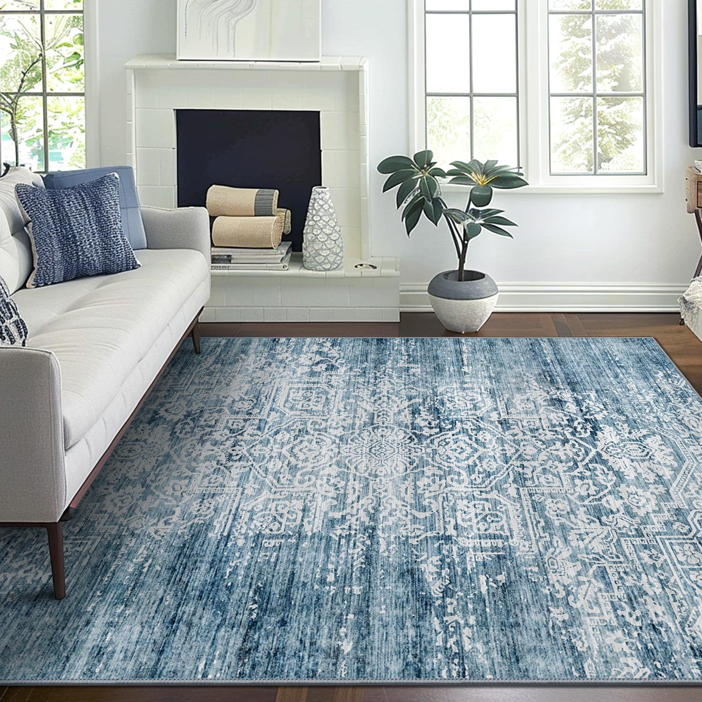 KUETH 8x10 Area Rugs for Living Room Bedroom, Machine Washable Stain Resistant Non-Shed Carpet,, Low Pile Mat with Non Slip Backing