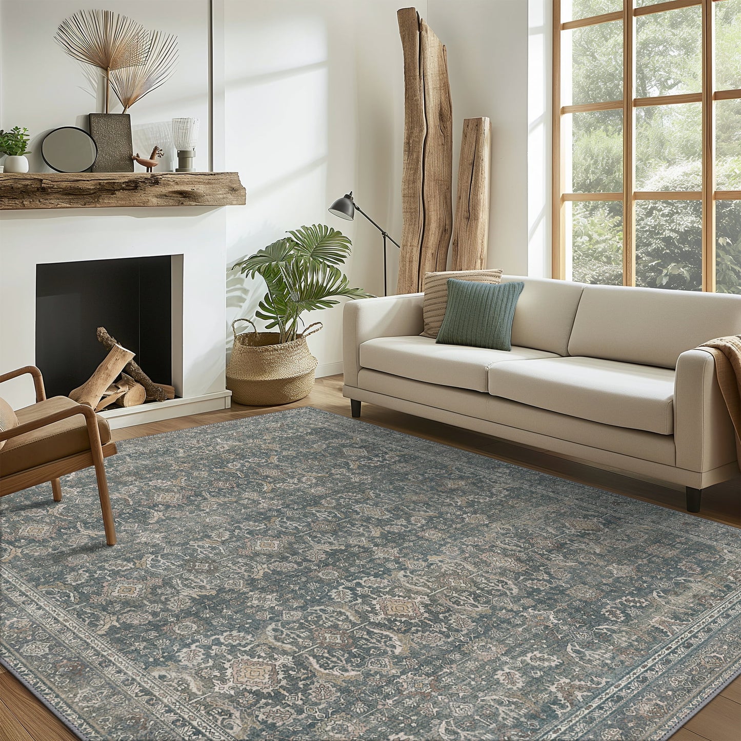 KUETH 5x7 Area Rugs for Living Room Bedroom, Machine Washable Stain Resistant Non-Shed Carpet,, Low Pile Mat with Non Slip Backing