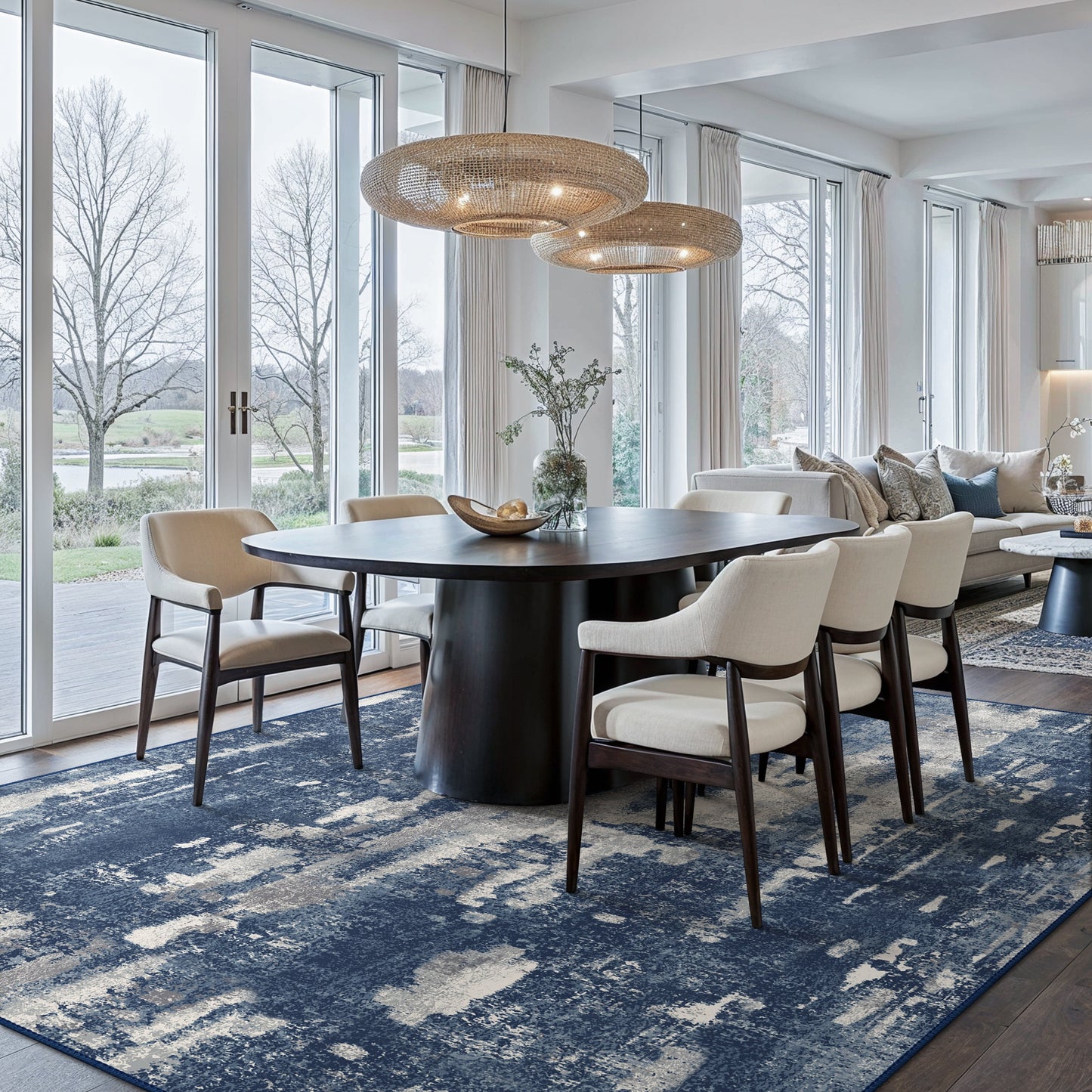 KUETH Area Rugs for Living Room 8x10 Large Modern Machine Washable Vintage Rugs Distressed Abstract Print Blue Throw Rug for Bedroom Aesthetic, Non Slip Carpet with Gripper