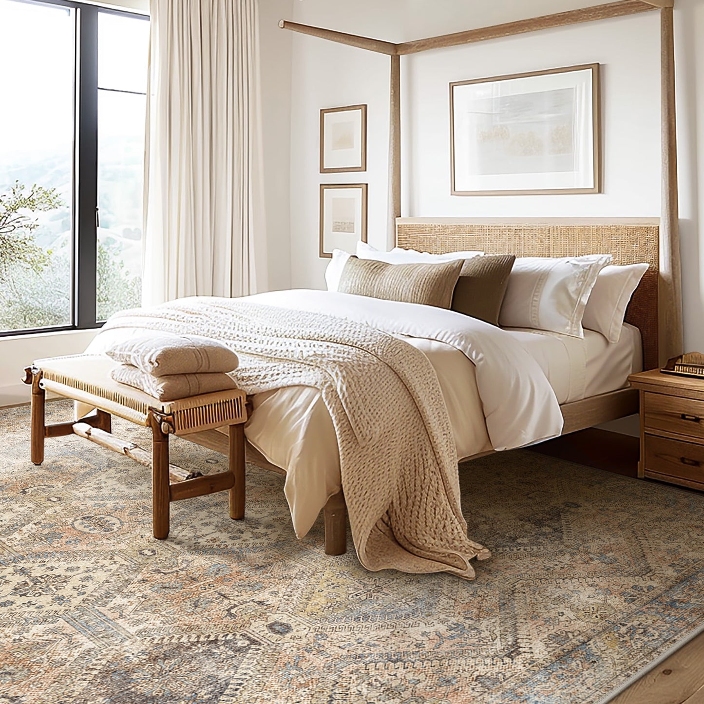 KUETH 5'x7' Area Rugs for Living Room, Non Slip Machine Washable Vintage Indoor Rug, Low Pile Print Rug for Bedroom Dining Room Home Office