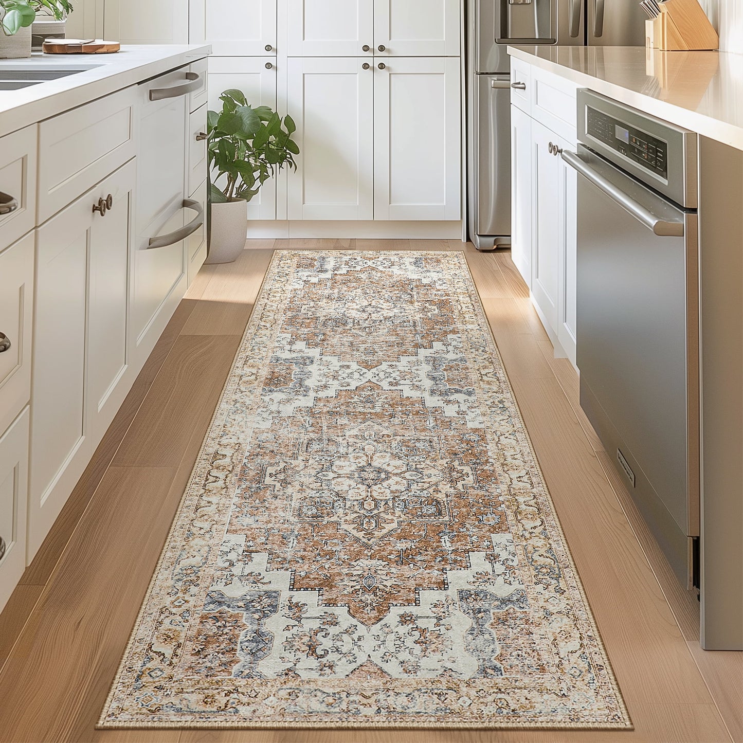 KUETH Modern Area Rug 2x10 Non Slip Hallway Runner Rug, Low Pile Machine Washable Rugs for Entryway, Hallway, Kitchen and Corridor, Orange