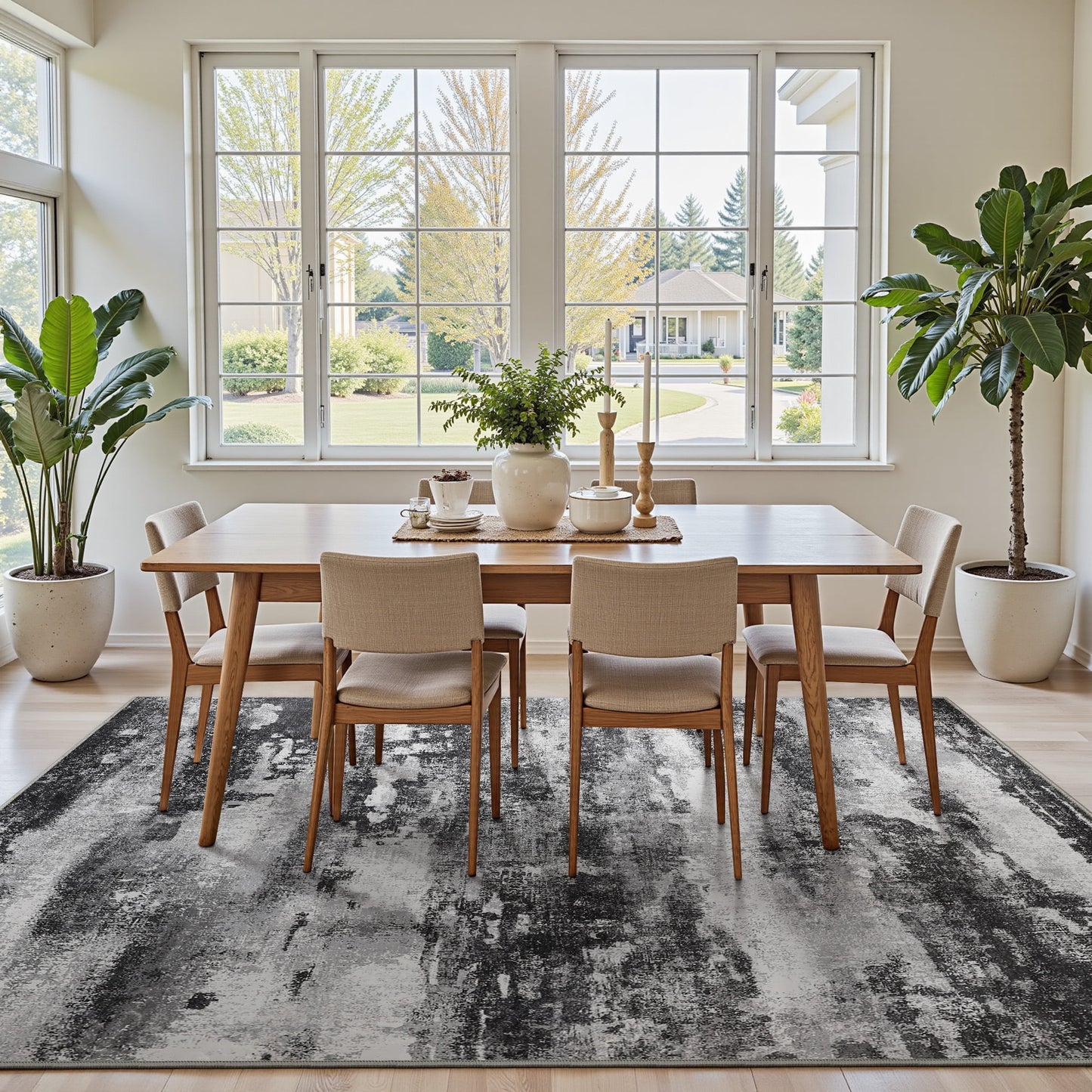 KUETH Modern Abstract Area Rugs 8x10 for Living Room Bedroom Stain Resistant Machine Washable Large Black Rug Soft Throw Rugs, Low-Pile Floor Carpet with Non Slip Backing for Dining Room