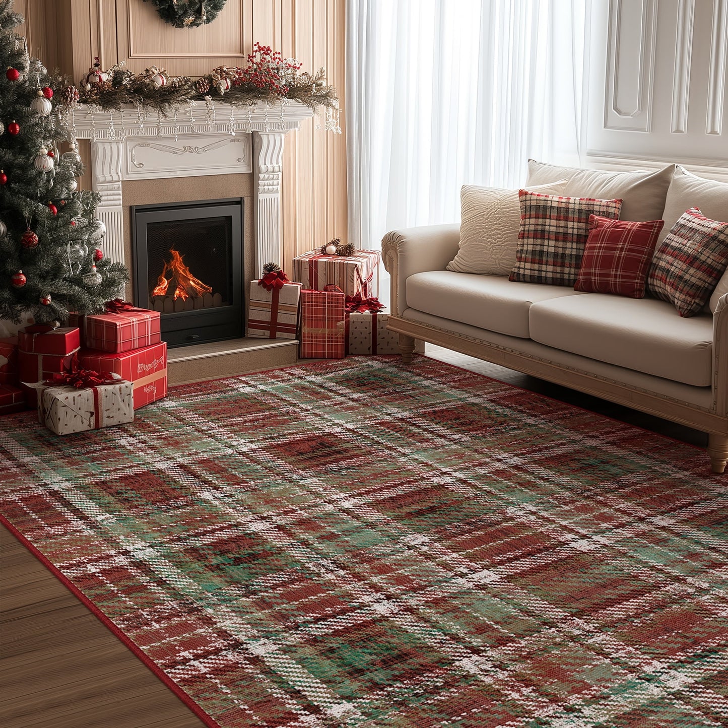 KUETH 5X7 Area Rugs Christmas Rug, Machine Washable Rug, Christmas Area Rugs for Livingroom, Ultra-thin Printed Christmas Rugs Decor, Non Slip Rug for Bedroom