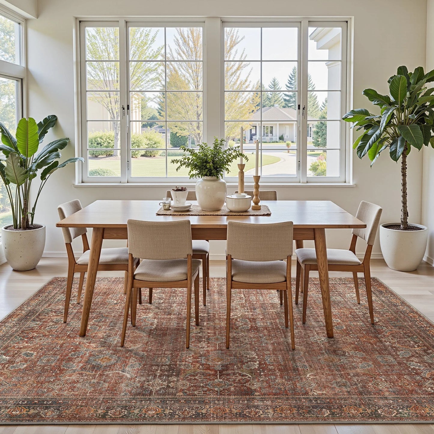 KUETH 8'x10' Area Rugs for Living Room, Non Slip Machine Washable Vintage Indoor Rug, Low Pile Chenille Print Rug for Bedroom Dining Room Home Office