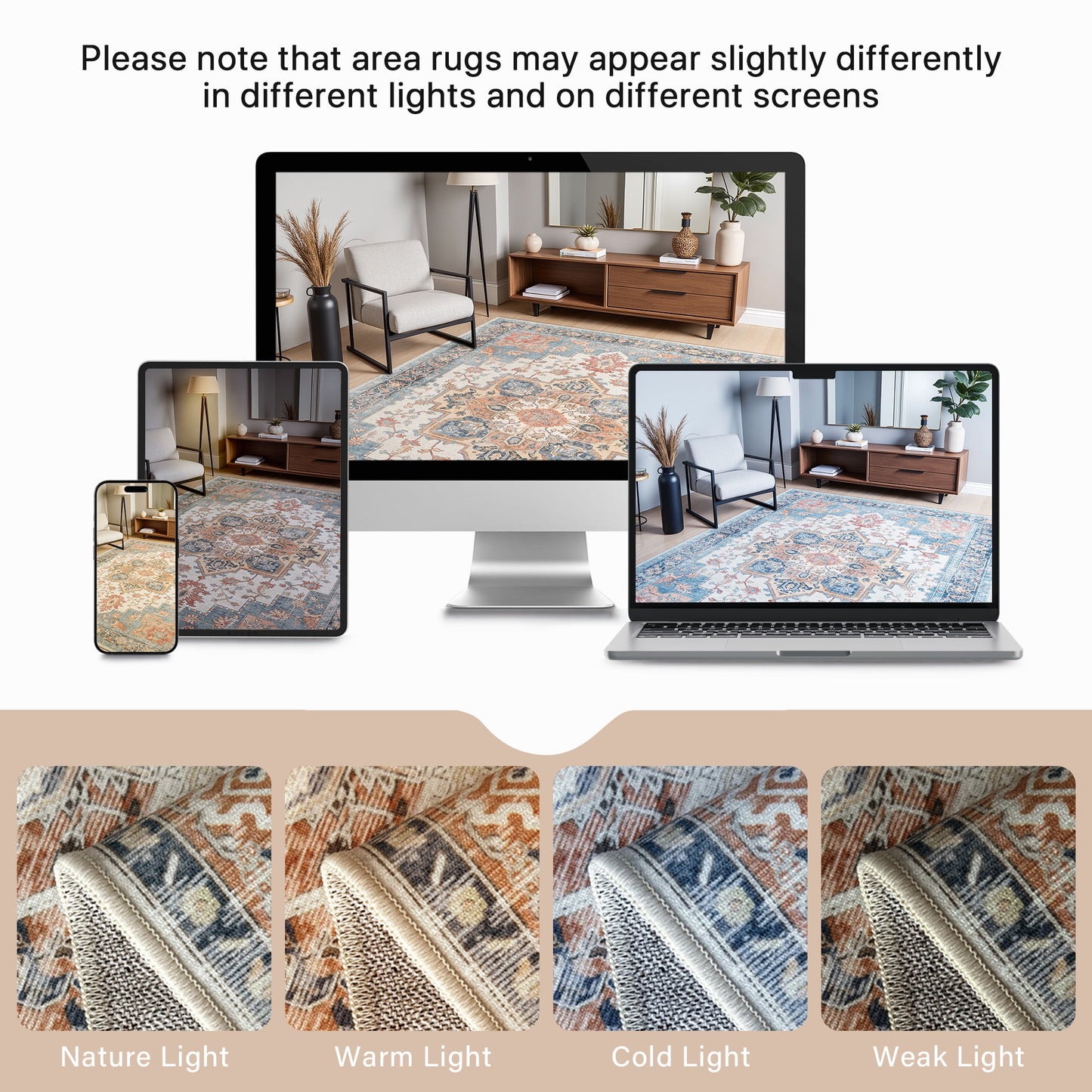 KUETH 2X10 Area Rugs for Living Room, Non Slip Machine Washable Retro Rugs, Ultra-thin Print Rug for Bedroom, Dining Room, Home Office.