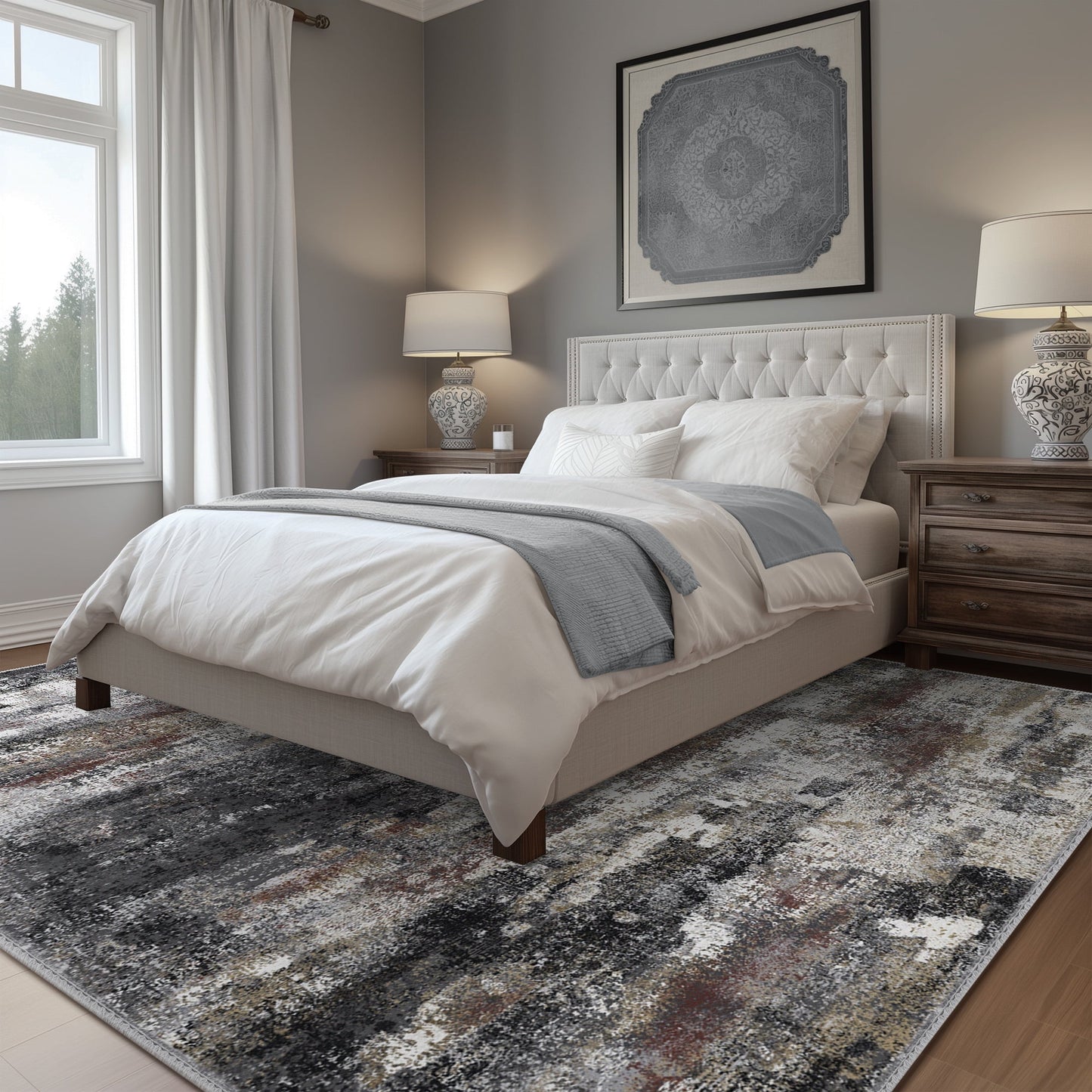 KUETH 5'x7' Area Rugs for Living Room, Non Slip Machine Washable Vintage Indoor Rug, Low Pile Print Rug for Bedroom Dining Room Home Office