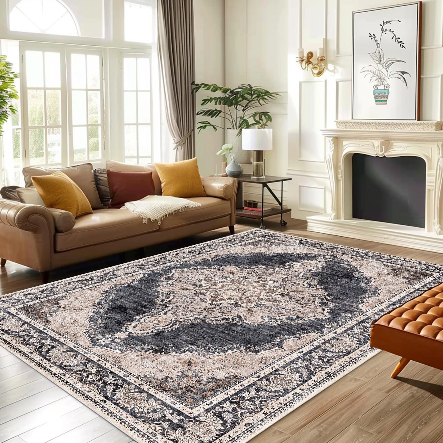 KUETH 8x10 Area Rugs for Living Room Bedroom, Machine Washable Stain Resistant Non-Shed Carpet,, Low Pile Mat with Non Slip Backing