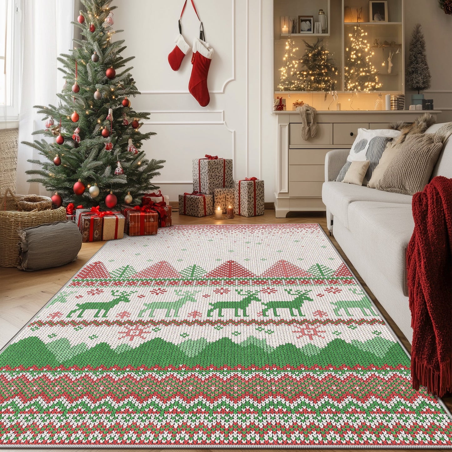 KUETH 3X5 Area Rugs Christmas Rug, Machine Washable Rug, Christmas Area Rugs for Livingroom, Ultra-thin Printed Christmas Rugs Decor, Non Slip Runner Rug, Low Pile for Bedroom