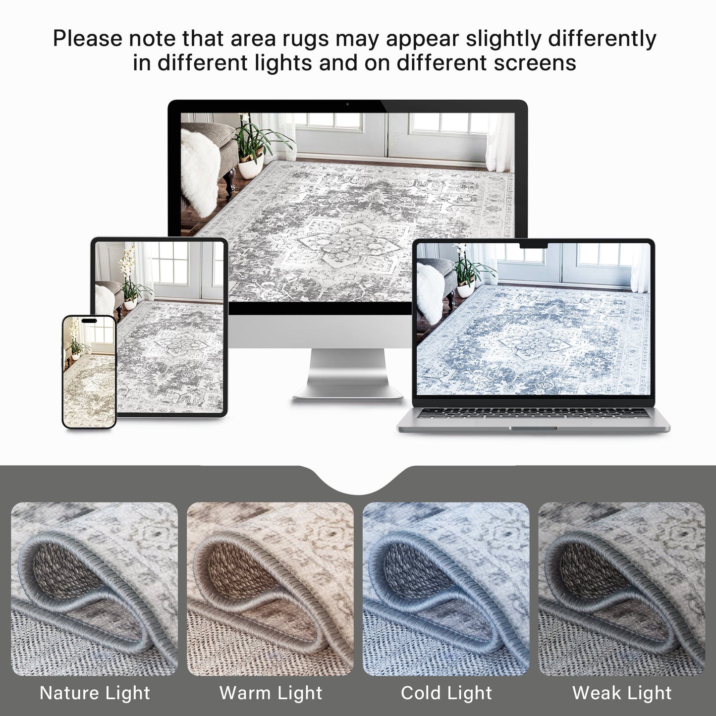 KUETH Area Rug 2'x7' Non Slip Hallway Runner Rug, Machine Washable Vintage Low Pile Rugs for Living Room, Entryway, Bedroom, Kitchen and Corridor