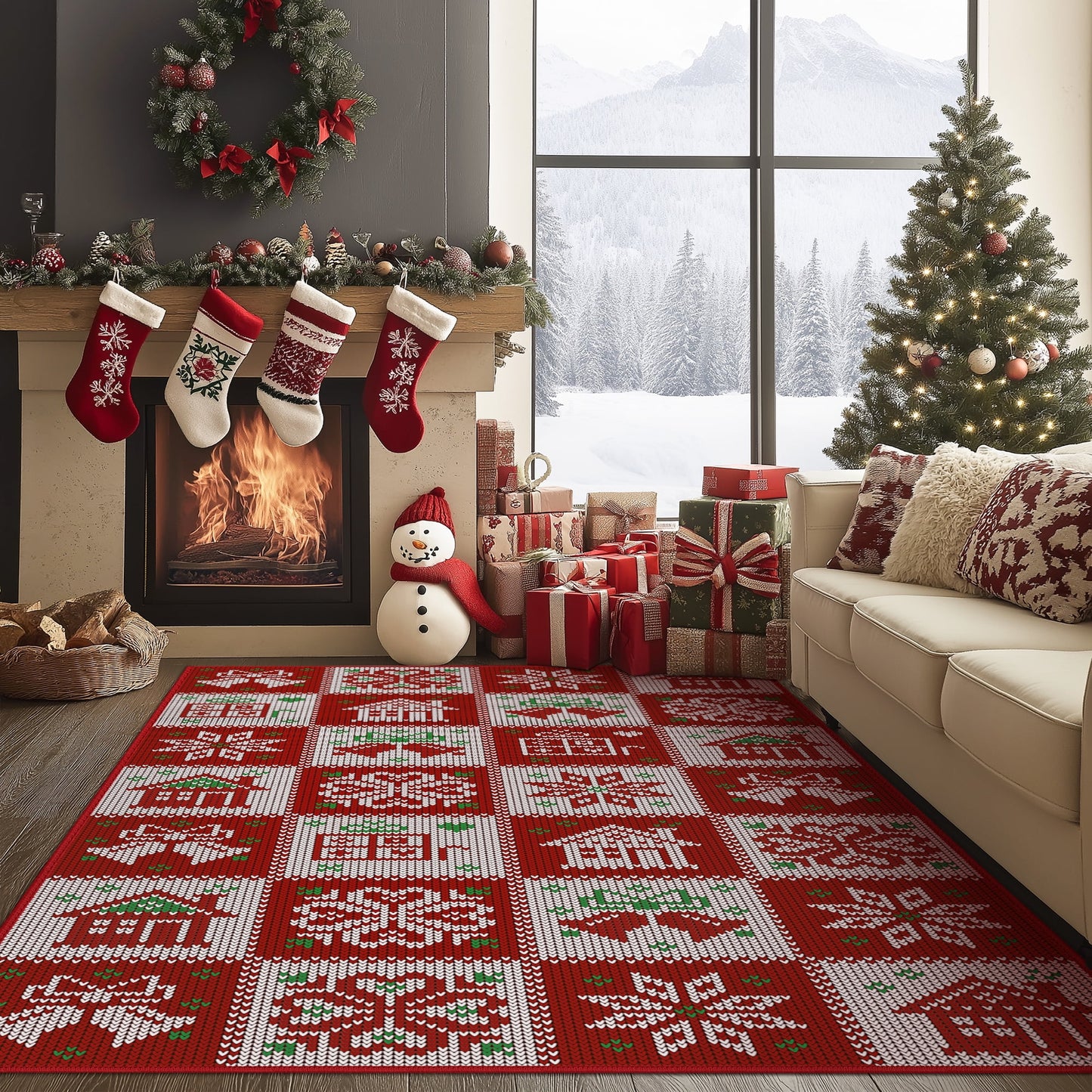 KUETH 6X9 Area Rugs Christmas Rug, Machine Washable Rug, Area Rugs for Livingroom, Printed Christmas Decor,Ultra-thin Non Slip Rug, Low Pile for Bedroom, Kitchen, Dinning room