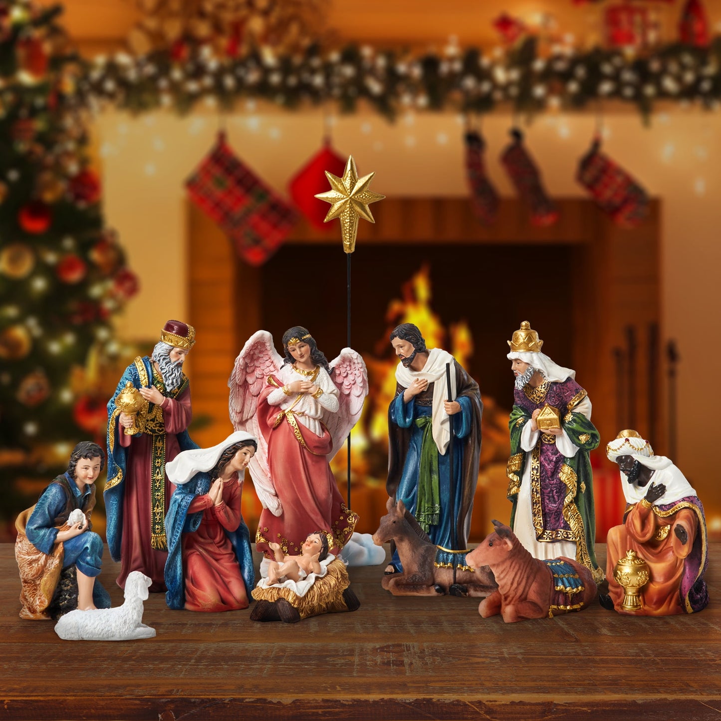 KUETH Indoor Nativity Set Christmas Nativity Scene Holiday Family Gift Religious Decorations 13 Pieces 5.9 inch