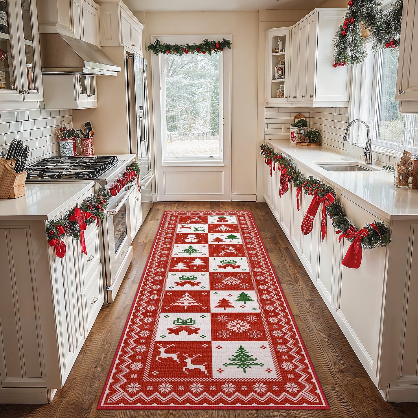 KUETH 2X10 Area Rugs Christmas Rug, Machine Washable Rug, Area Rugs for Livingroom, Printed Christmas Runner Rug Decor,Ultra-thin Non Slip Rug, Low Pile for Bedroom, Kitchen, Dinning room