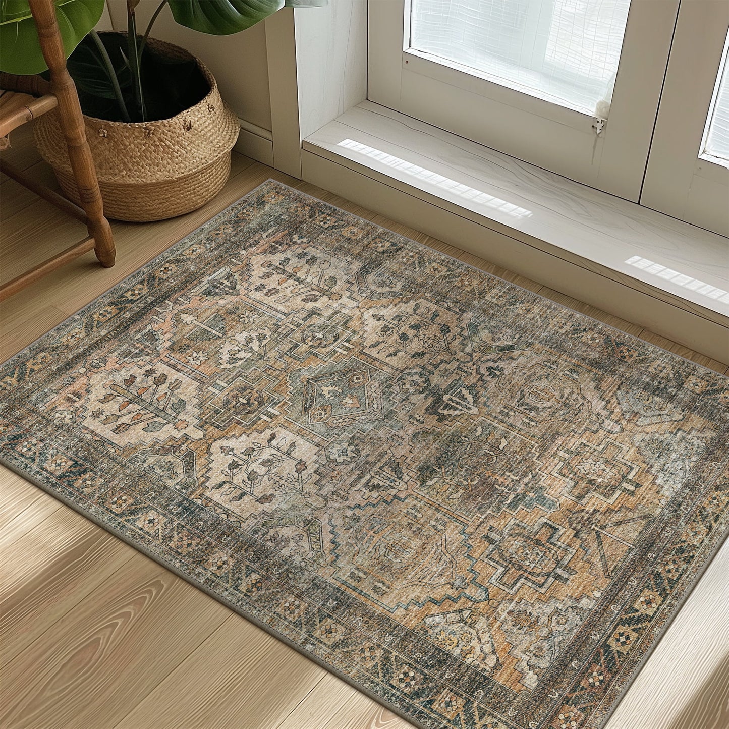 KUETH Area Rug Non Slip 2'x3' Doormat Low Pile Machine Washable Vintage Rugs, Small Chenille Entryway Mat for Entrance, Hallway, Kitchen and Bathroom