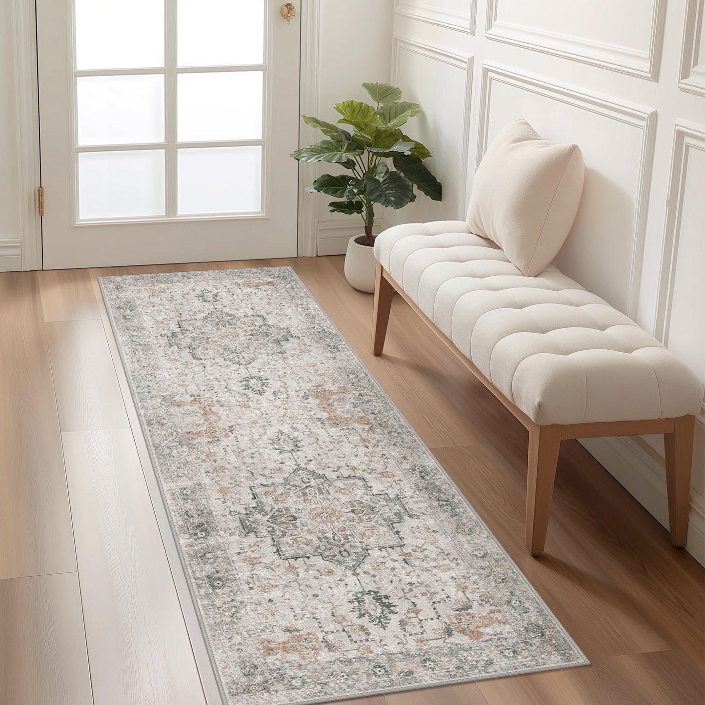 KUETH 3x8 Area Rugs for Living Room, Non Slip Machine Washable Retro Rugs, Ultra-thin Print Rug for Bedroom, Dining Room, Home Office.