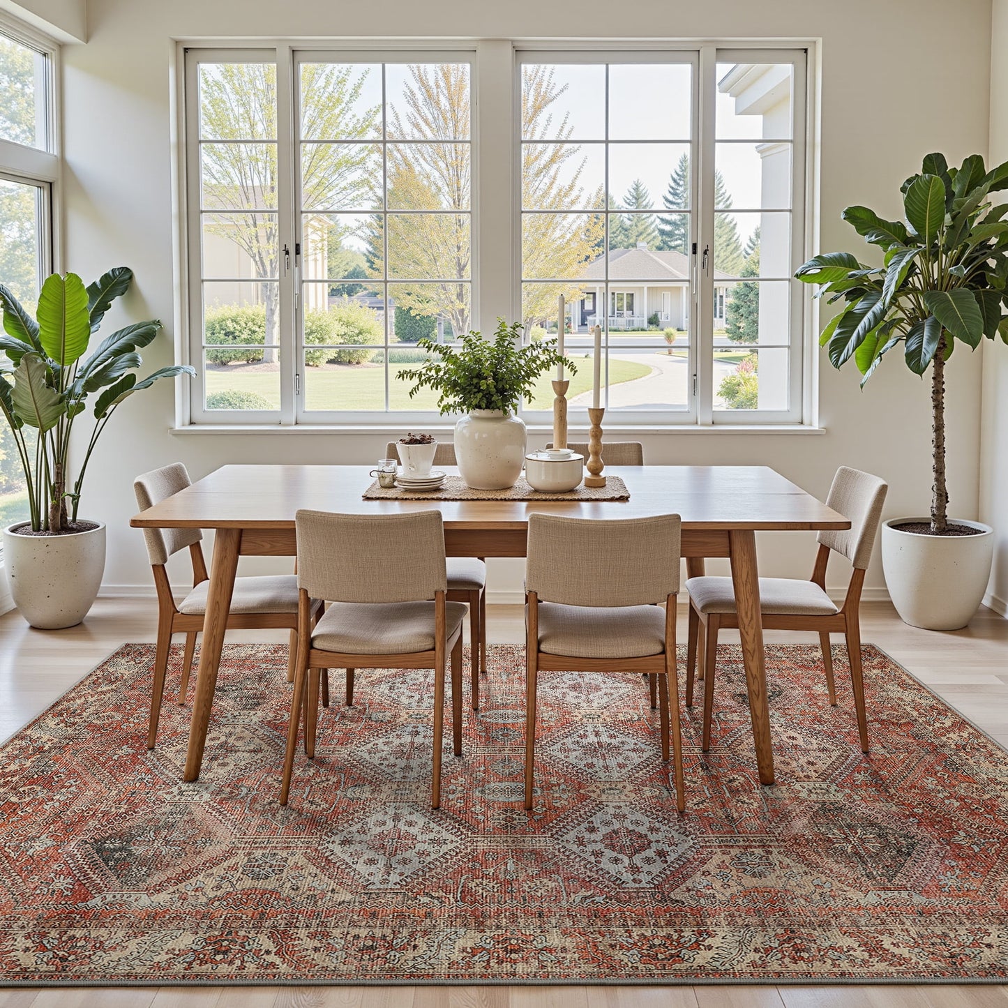 KUETH 5'x7' Area Rugs for Living Room, Non Slip Machine Washable Vintage Indoor Rug, Low Pile Chenille Print Rug for Bedroom Dining Room Home Office