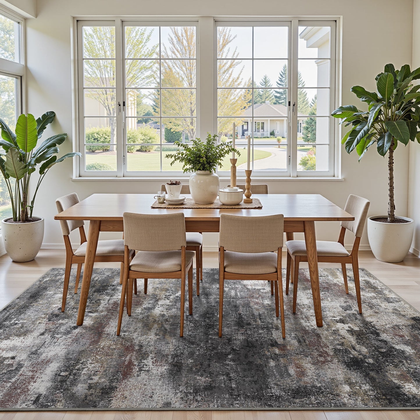 KUETH 5'x7' Area Rugs for Living Room, Non Slip Machine Washable Vintage Indoor Rug, Low Pile Print Rug for Bedroom Dining Room Home Office