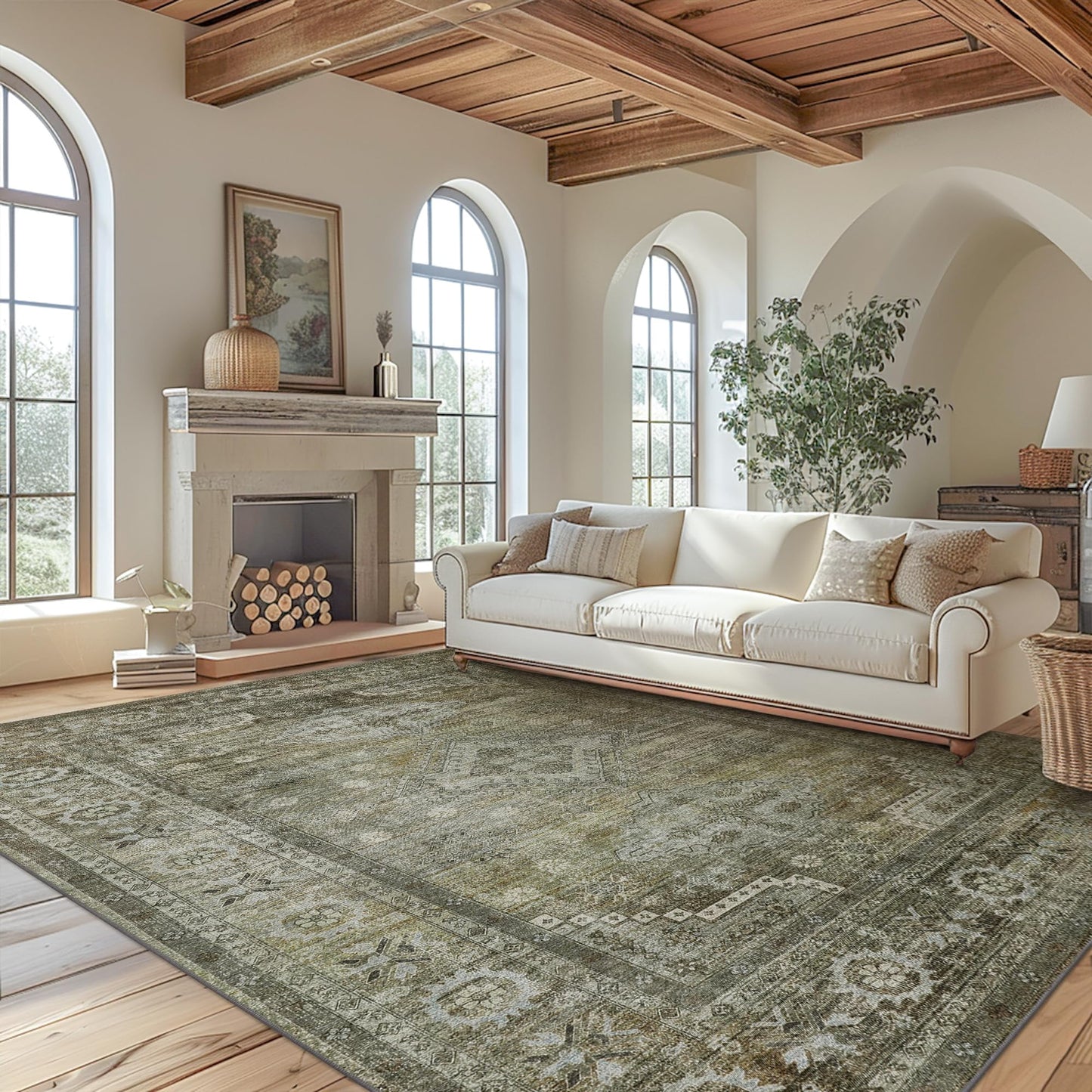 KUETH 3x5 Area Rugs for Living Room Bedroom, Machine Washable Stain Resistant Non-Shed Carpet, Low Pile Mat with Non Slip Backing