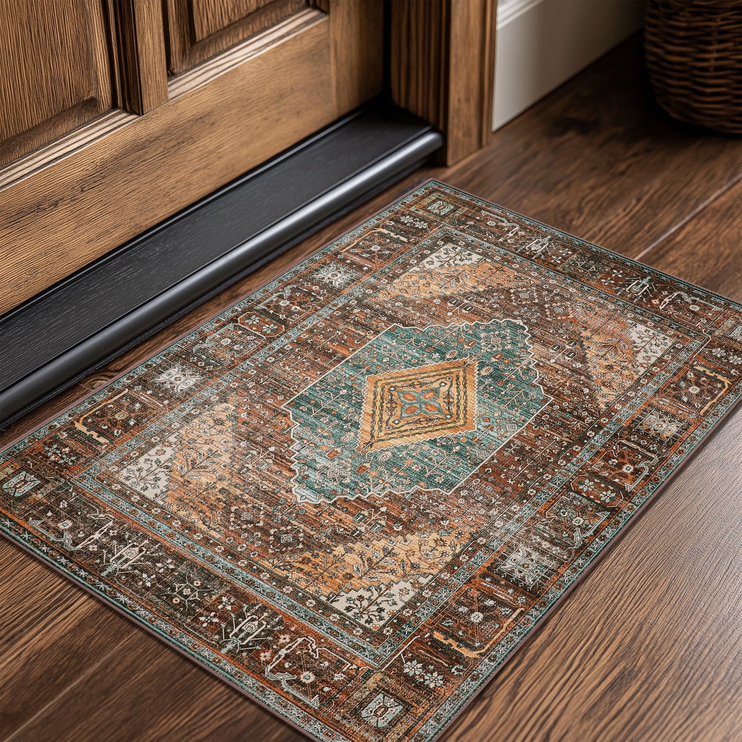 KUETH Area Rug - 2'x3' Machine Washable Runner Rugs, Non-Slip Vintage Mat for Living Room, Entryway Bedroom Kitchen and Corridor, Brick-red