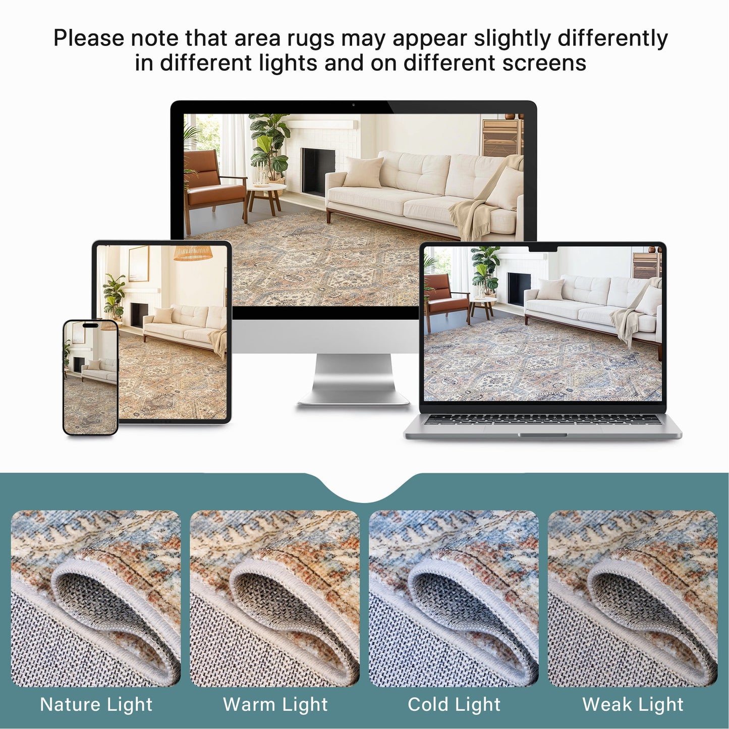 KUETH 5'x7' Area Rugs for Living Room, Non Slip Machine Washable Vintage Indoor Rug, Low Pile Print Rug for Bedroom Dining Room Home Office