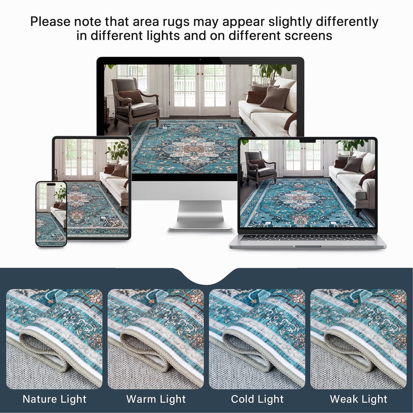 KUETH 8'x10' Area Rugs for Living Room, Non Slip Machine Washable Vintage Indoor Rug, Low Pile Print Rug for Bedroom Dining Room Home Office