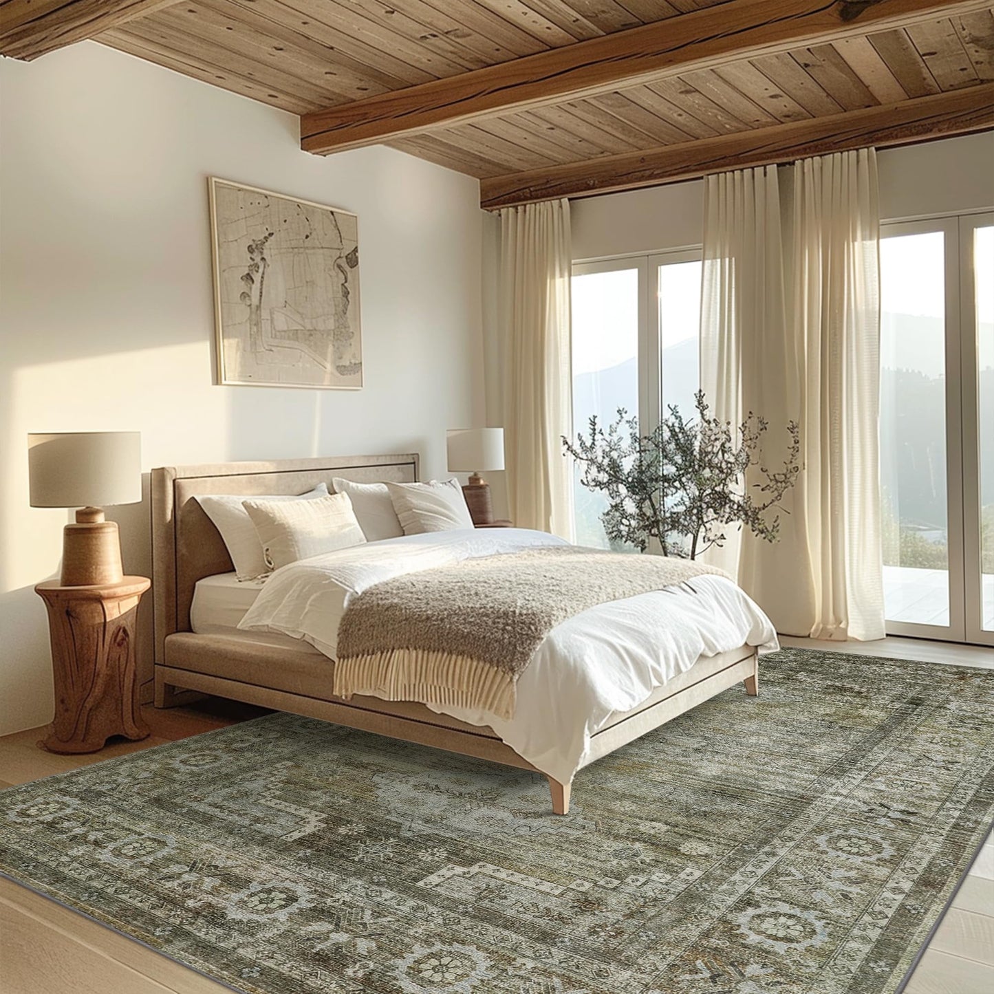 KUETH 3x5 Area Rugs for Living Room Bedroom, Machine Washable Stain Resistant Non-Shed Carpet, Low Pile Mat with Non Slip Backing