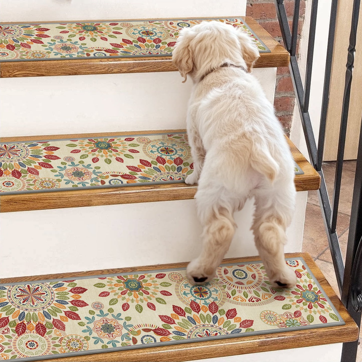 KUETH Stair Treads Non Slip 10 PCS, 8" X 30" Edging Stair Runner for Wooden Steps Indoor, Resistant Stair Rugs with Reusable Rubber Adhesive Backing, Residue Free Mat for Kids, Elders, Pets