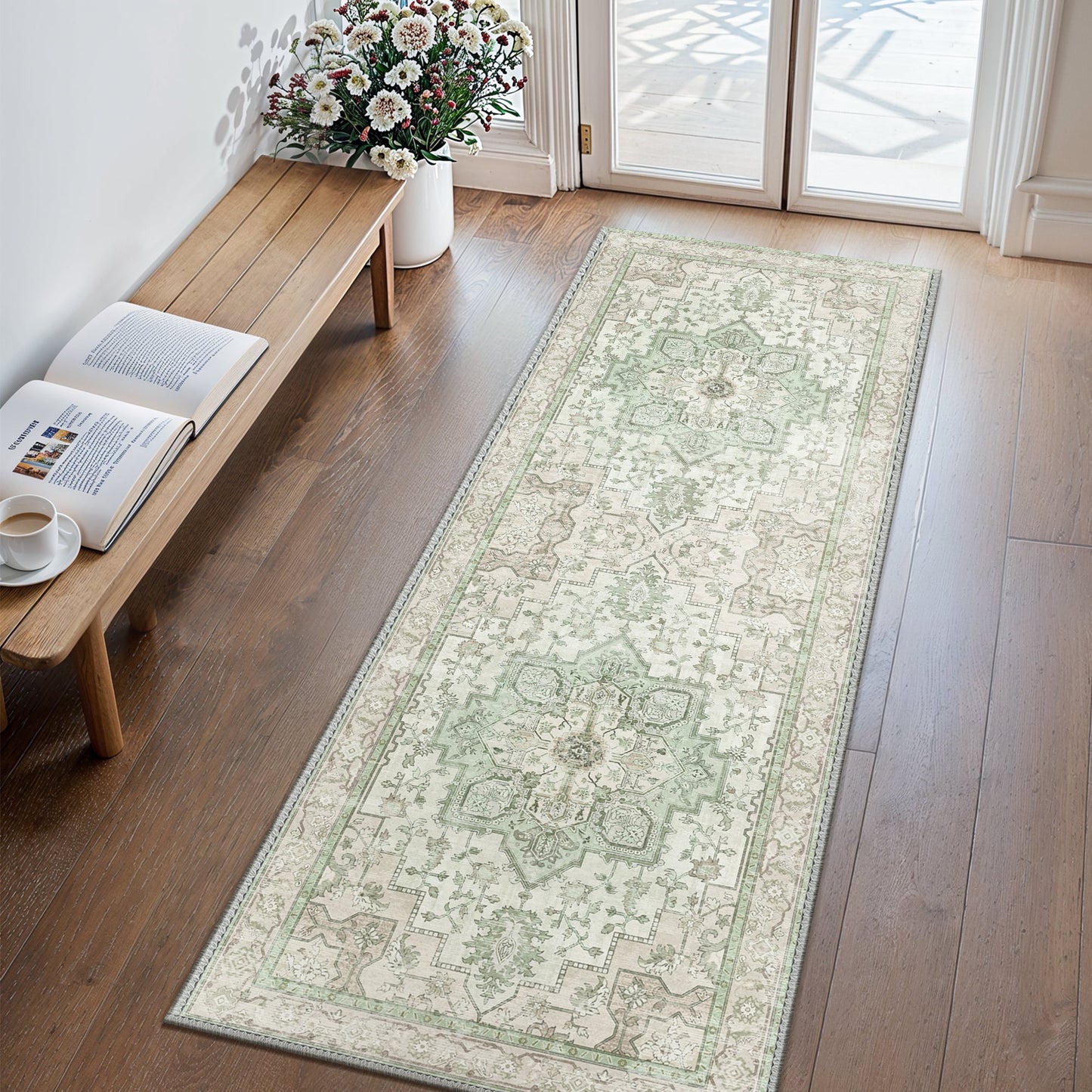 KUETH 2X10 Area Rugs for Living Room, Non Slip Machine Washable Retro Rugs, Ultra-thin Print Rug for Bedroom, Dining Room, Home Office.