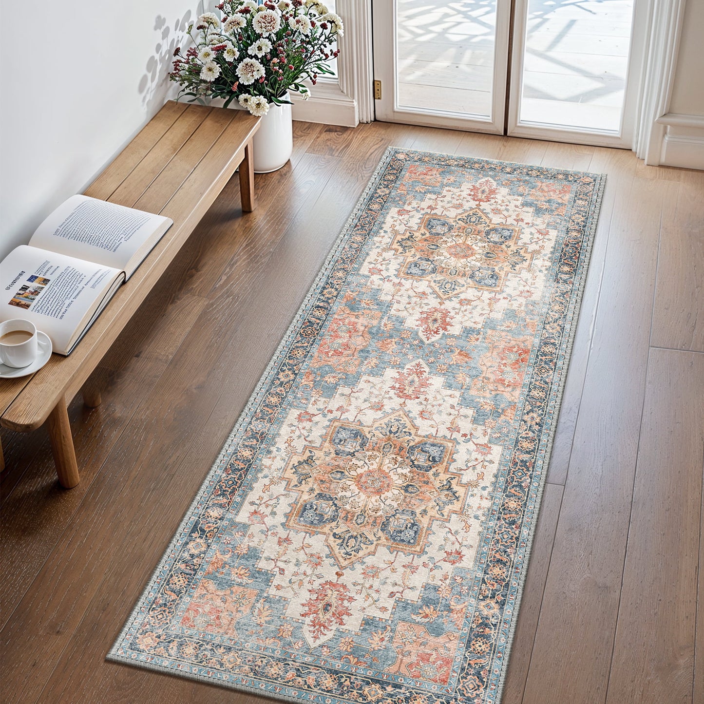 KUETH 2X10 Area Rugs for Living Room, Non Slip Machine Washable Retro Rugs, Ultra-thin Print Rug for Bedroom, Dining Room, Home Office.