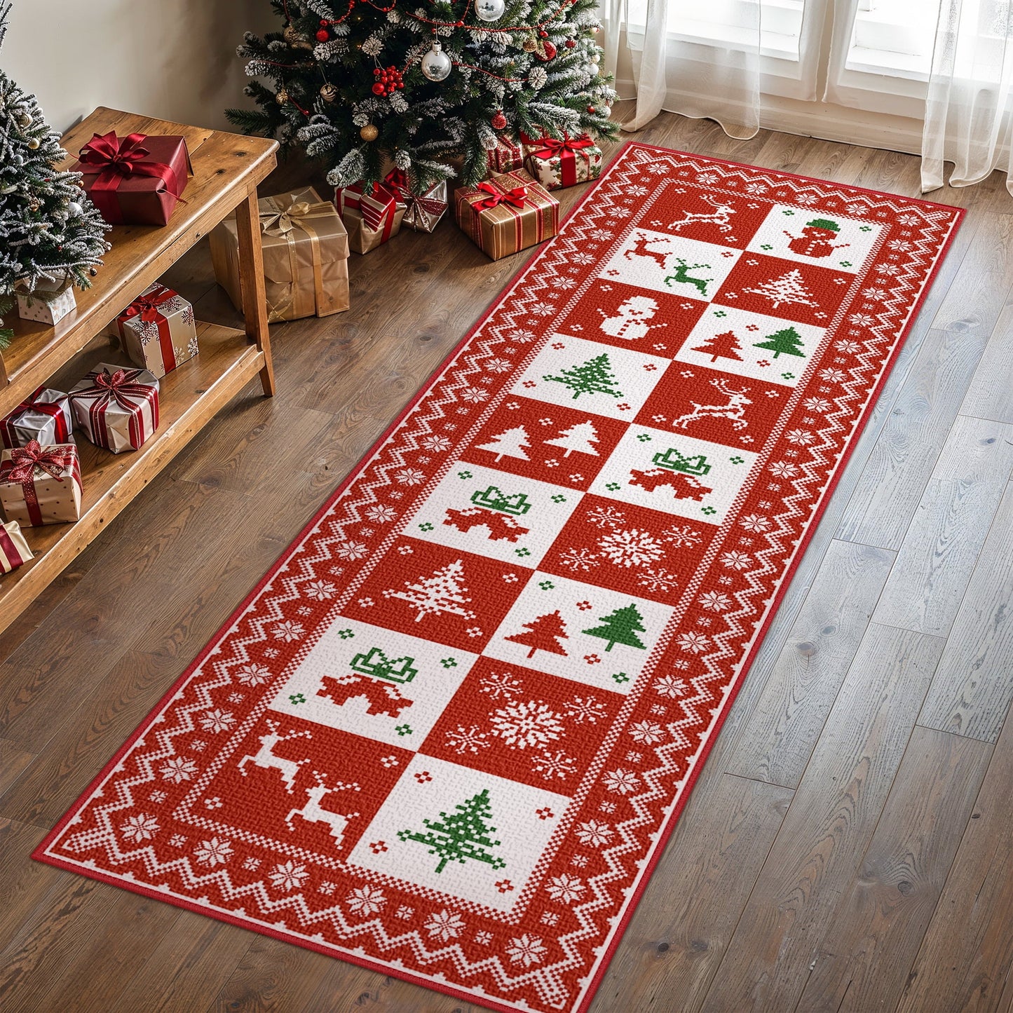 KUETH 2X6 Area Rugs Christmas Rug, Machine Washable Rug, Area Rugs for Livingroom, Printed Christmas Runner Rug Decor,Ultra-thin Non Slip Rug, Low Pile for Bedroom, Kitchen, Dinning room