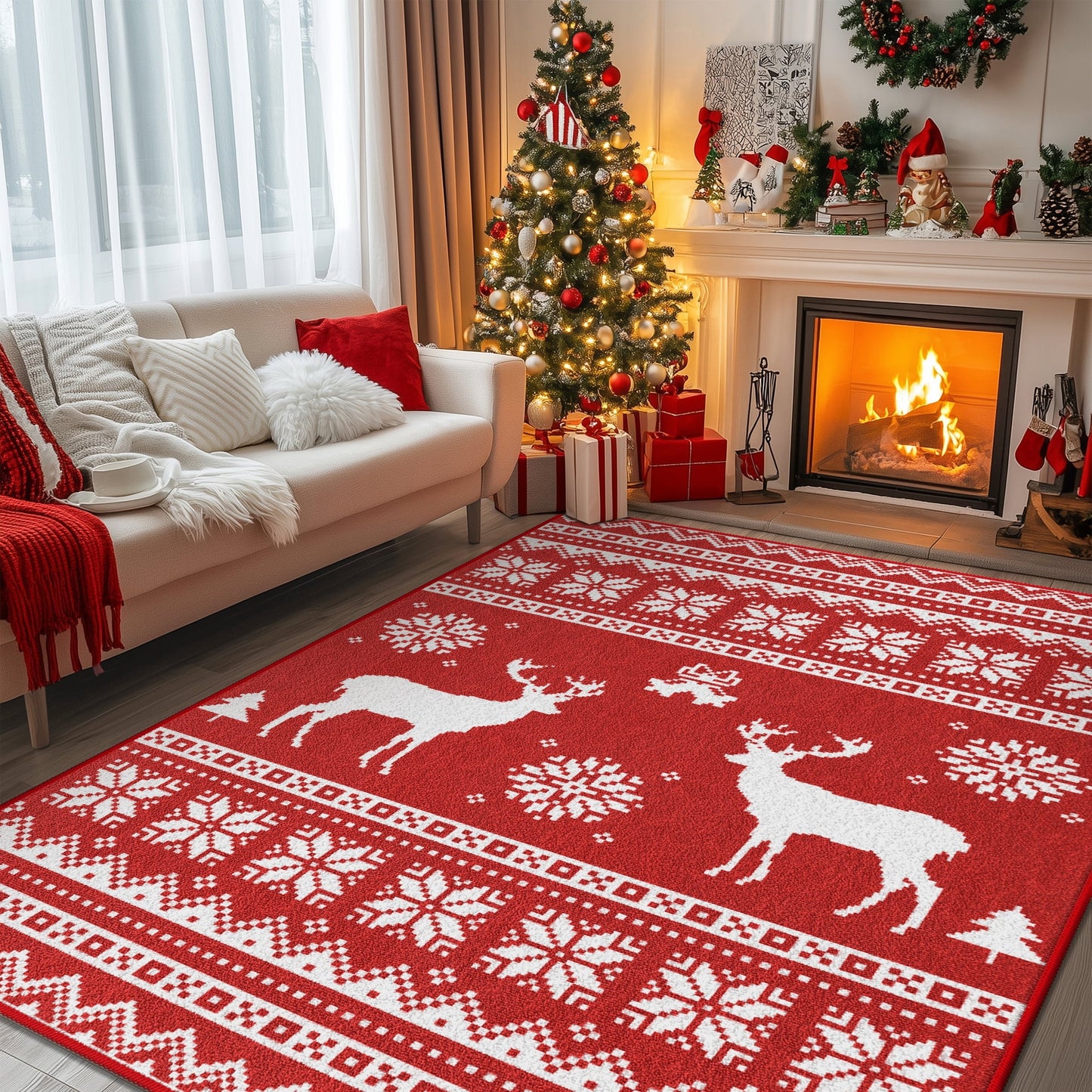 KUETH 3X5 Area Rugs Christmas Rug, Machine Washable Rug, Christmas Area Rugs for Livingroom, Ultra-thin Printed Christmas Rugs Decor, Non Slip Runner Rug, Low Pile for Bedroom