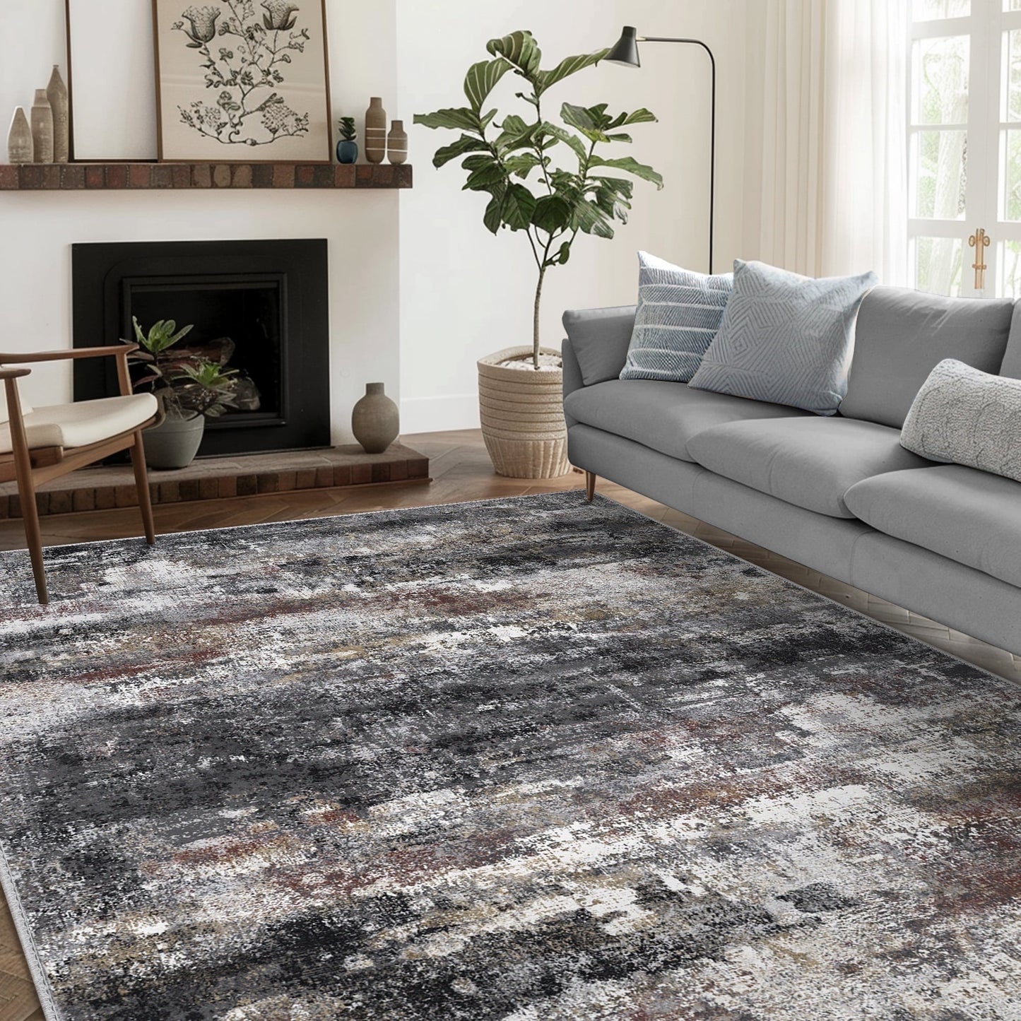 KUETH 5'x7' Area Rugs for Living Room, Non Slip Machine Washable Vintage Indoor Rug, Low Pile Print Rug for Bedroom Dining Room Home Office