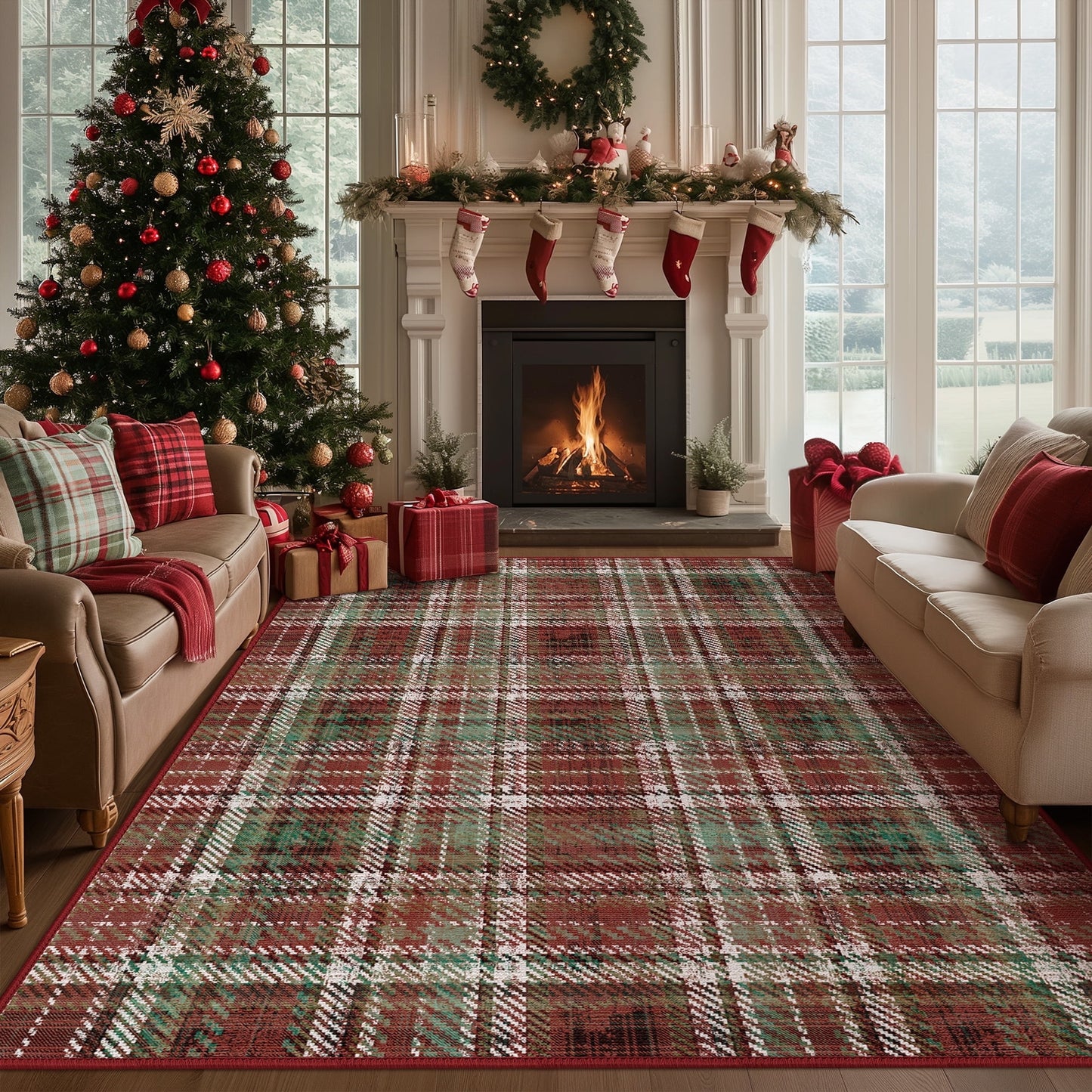 KUETH 5X7 Area Rugs Christmas Rug, Machine Washable Rug, Christmas Area Rugs for Livingroom, Ultra-thin Printed Christmas Rugs Decor, Non Slip Rug for Bedroom
