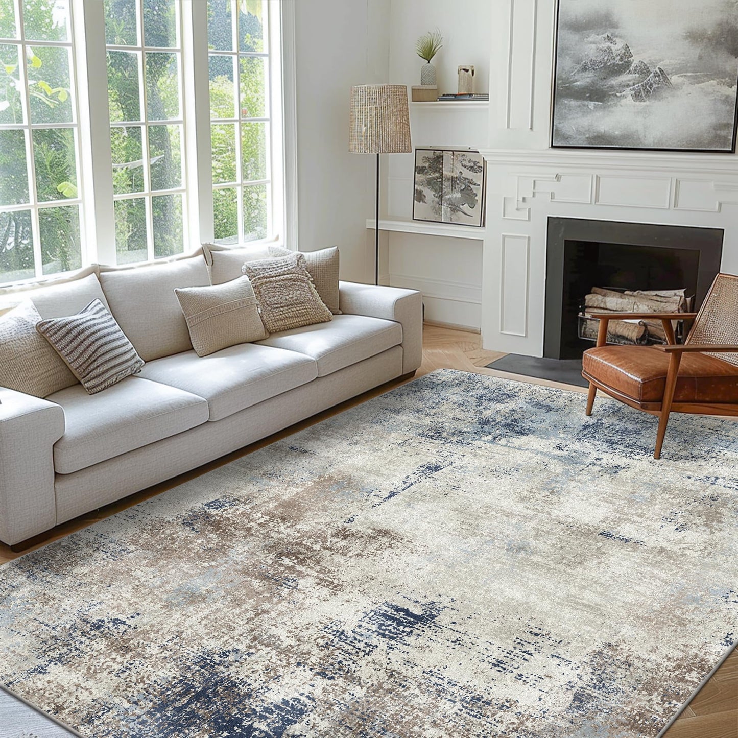 KUETH 8x10 Area Rugs for Living Room Bedroom, Machine Washable Rug Stain Resistant Non-Shed Carpet, Low Pile Mat with Non Slip Backing