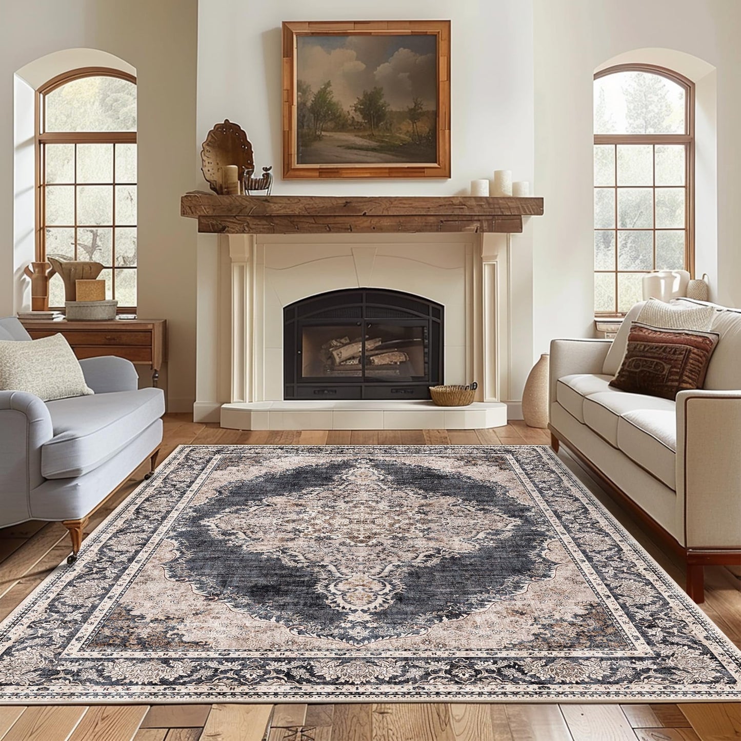 KUETH 8x10 Area Rugs for Living Room Bedroom, Machine Washable Stain Resistant Non-Shed Carpet,, Low Pile Mat with Non Slip Backing