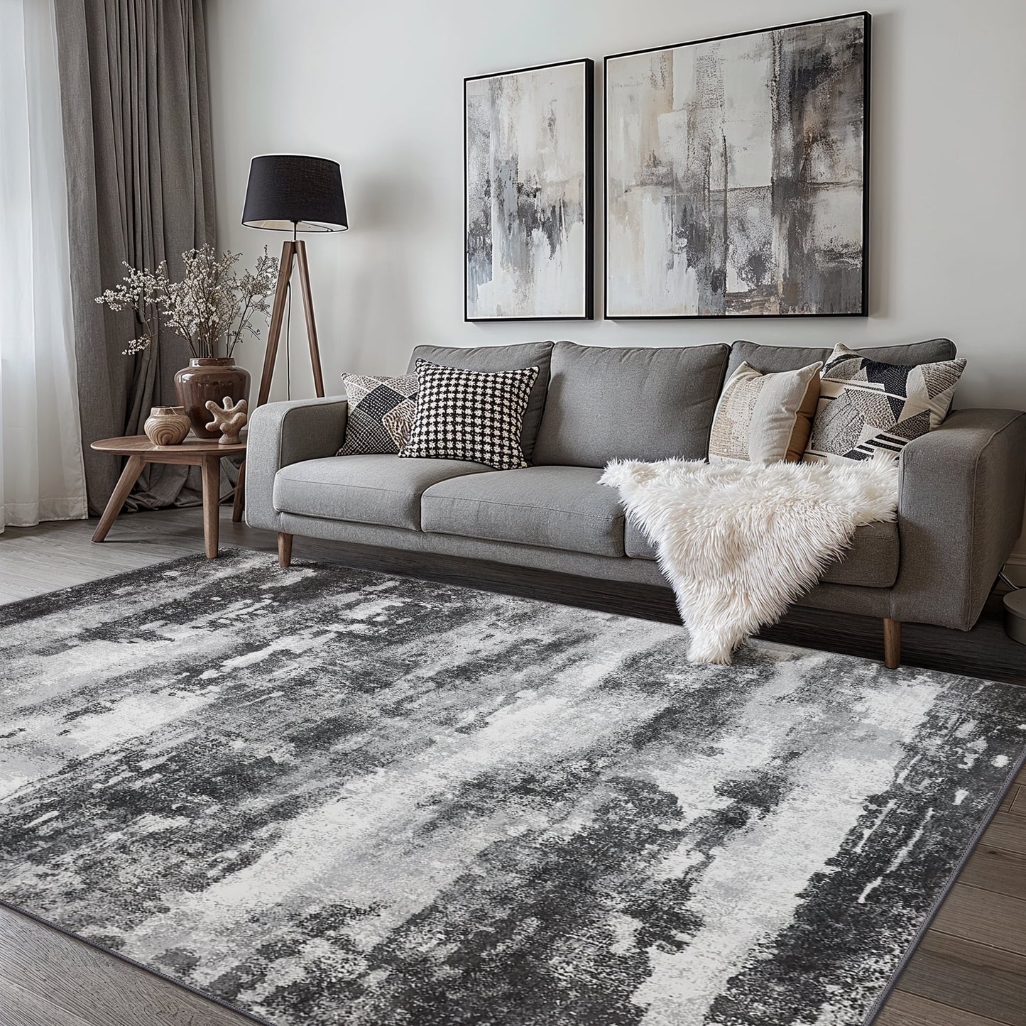KUETH Modern Abstract Area Rugs 8x10 for Living Room Bedroom Stain Resistant Machine Washable Large Black Rug Soft Throw Rugs, Low-Pile Floor Carpet with Non Slip Backing for Dining Room