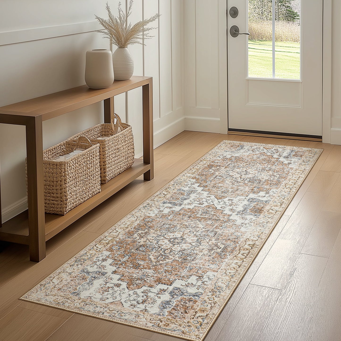 KUETH Modern Area Rug 2x10 Non Slip Hallway Runner Rug, Low Pile Machine Washable Rugs for Entryway, Hallway, Kitchen and Corridor, Orange