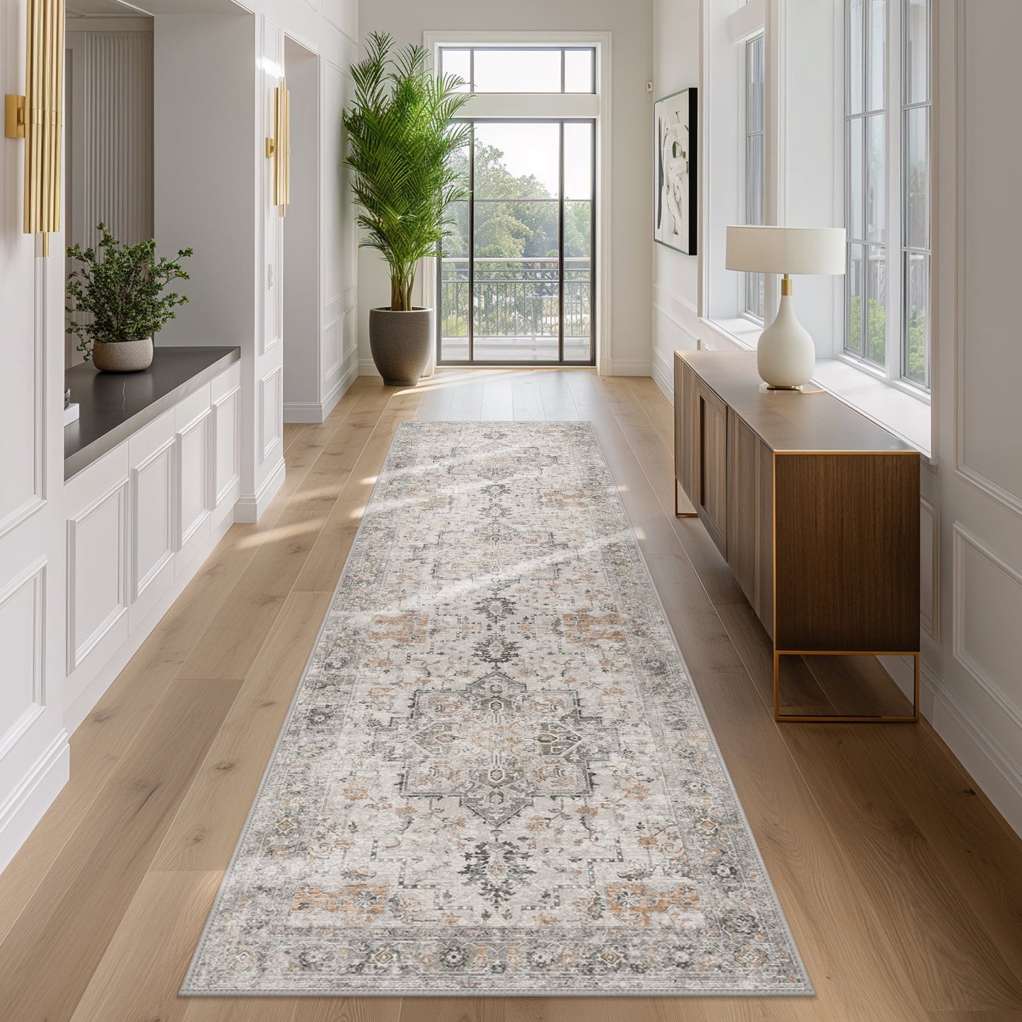 KUETH Modern Area Rug 2x6 Non Slip Hallway Runner Rug, Low Pile Machine Washable Rugs for Entryway, Hallway, Kitchen and Corridor, Light Taupe Brown