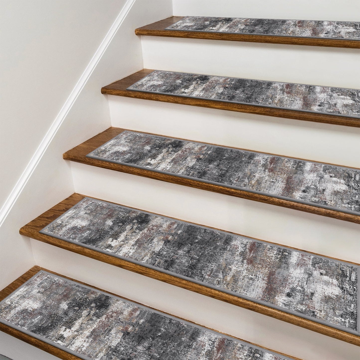 KUETH Stair Treads 15 Pcs 8"x30" Self-Adhesive Non-Slip Carpet for Wood Steps, Washable Rubber Backing Indoor Safety Mats for Kids & Pets