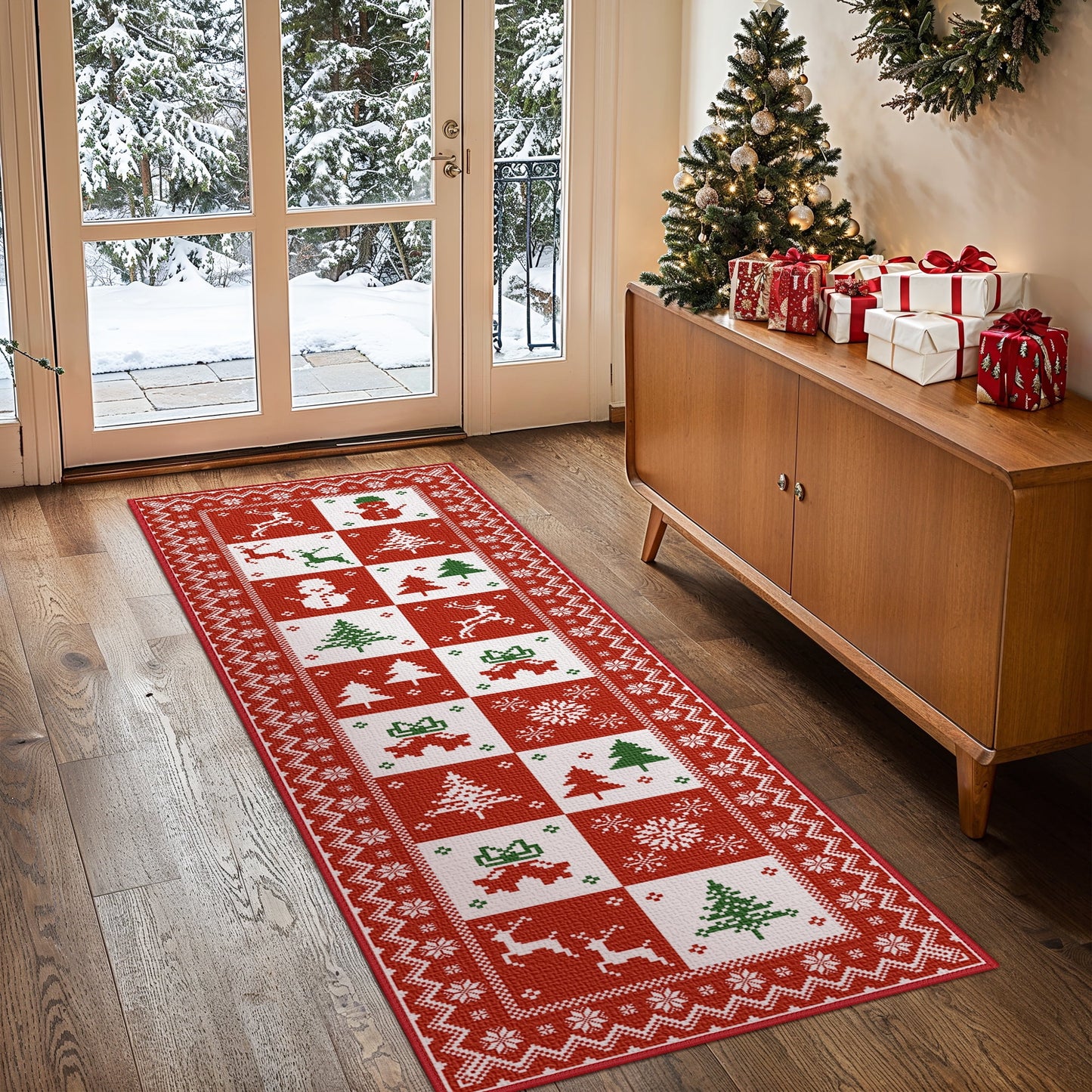 KUETH 2X7 Area Rugs Christmas Rug, Machine Washable Rug, Area Rugs for Livingroom, Printed Christmas Runner Rug Decor,Ultra-thin Non Slip Rug, Low Pile for Bedroom, Kitchen, Dinning room