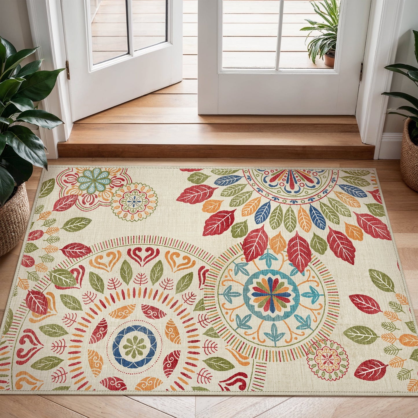 KUETH 2'x3' Area Rugs for Living Room, Non Slip Machine Washable Vintage Indoor Rug, Ultra Thin Chenille Print Rug for Bedroom Dining Room Home Office