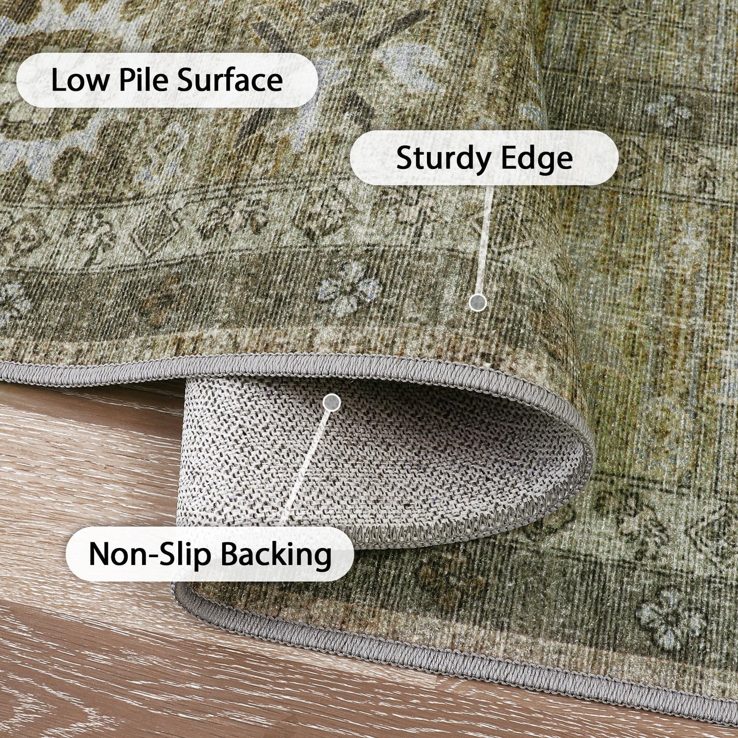 KUETH 3x5 Area Rugs for Living Room Bedroom, Machine Washable Stain Resistant Non-Shed Carpet, Low Pile Mat with Non Slip Backing
