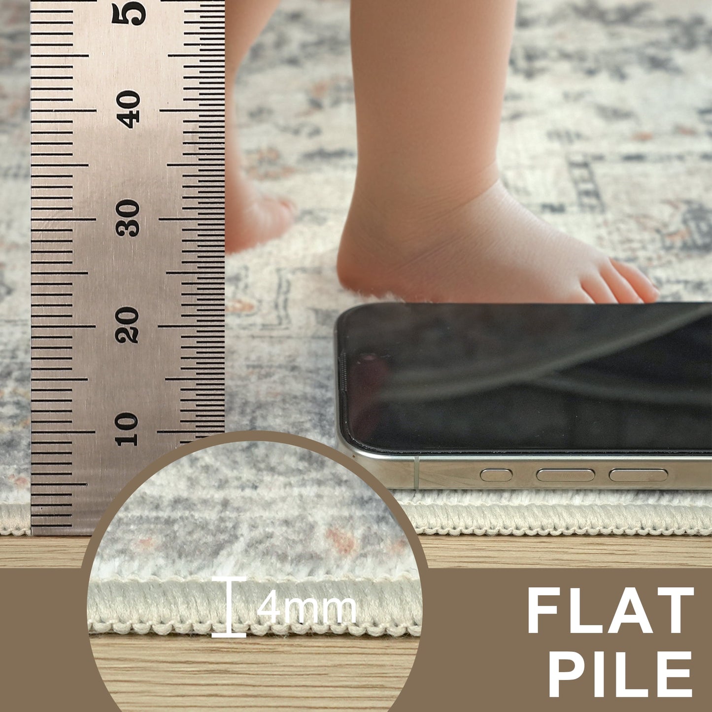 KUETH 3x8 Area Rugs for Living Room, Non Slip Machine Washable Retro Rugs, Ultra-thin Print Rug for Bedroom, Dining Room, Home Office.