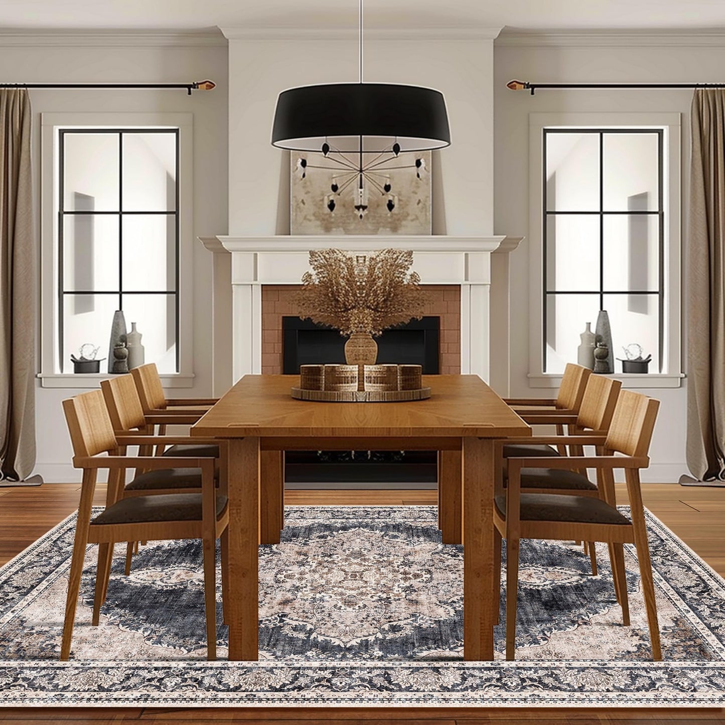KUETH 8x10 Area Rugs for Living Room Bedroom, Machine Washable Stain Resistant Non-Shed Carpet,, Low Pile Mat with Non Slip Backing