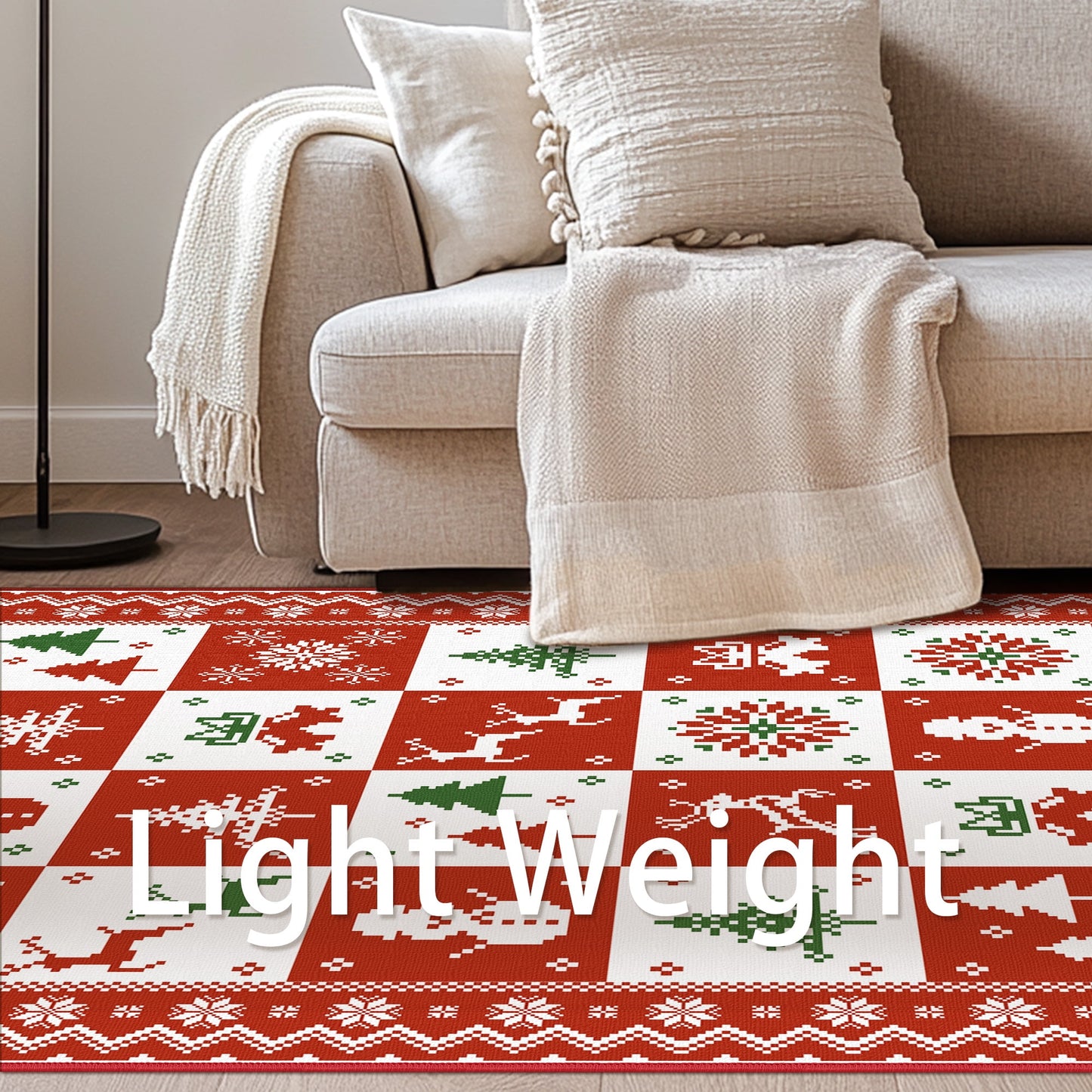 KUETH 2X7 Area Rugs Christmas Rug, Machine Washable Rug, Area Rugs for Livingroom, Printed Christmas Runner Rug Decor,Ultra-thin Non Slip Rug, Low Pile for Bedroom, Kitchen, Dinning room